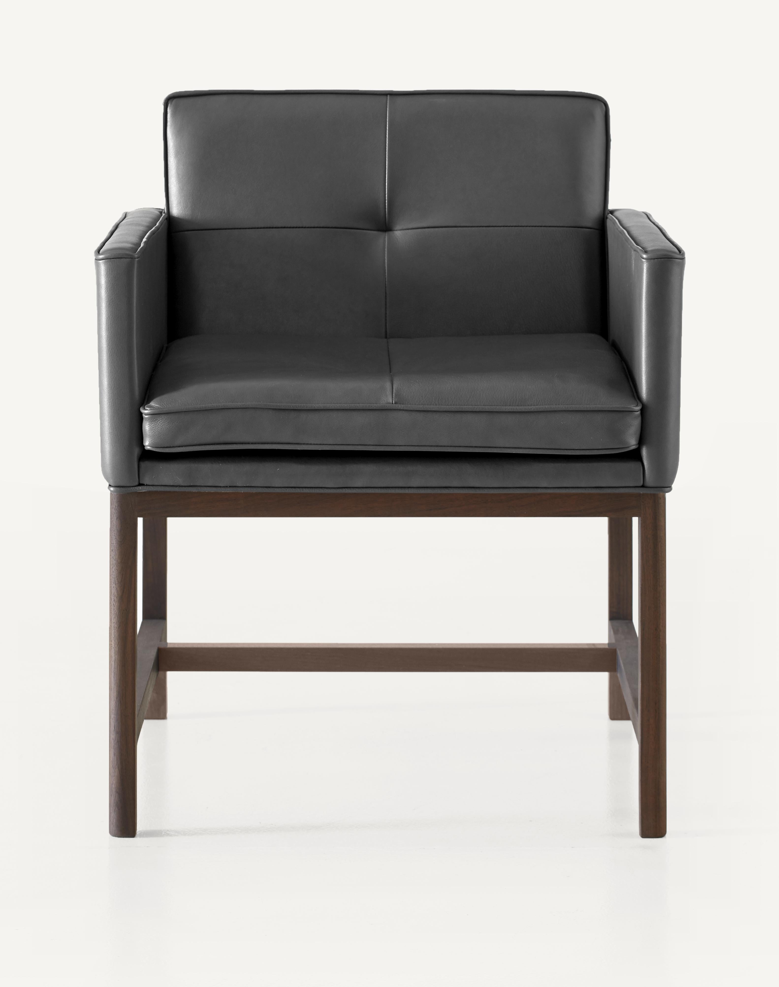 For Sale: Black (Comfort 91089 Anthracite) Wood Frame Armchair in Walnut, Black Oil and Leather Designed by Craig Bassam 3