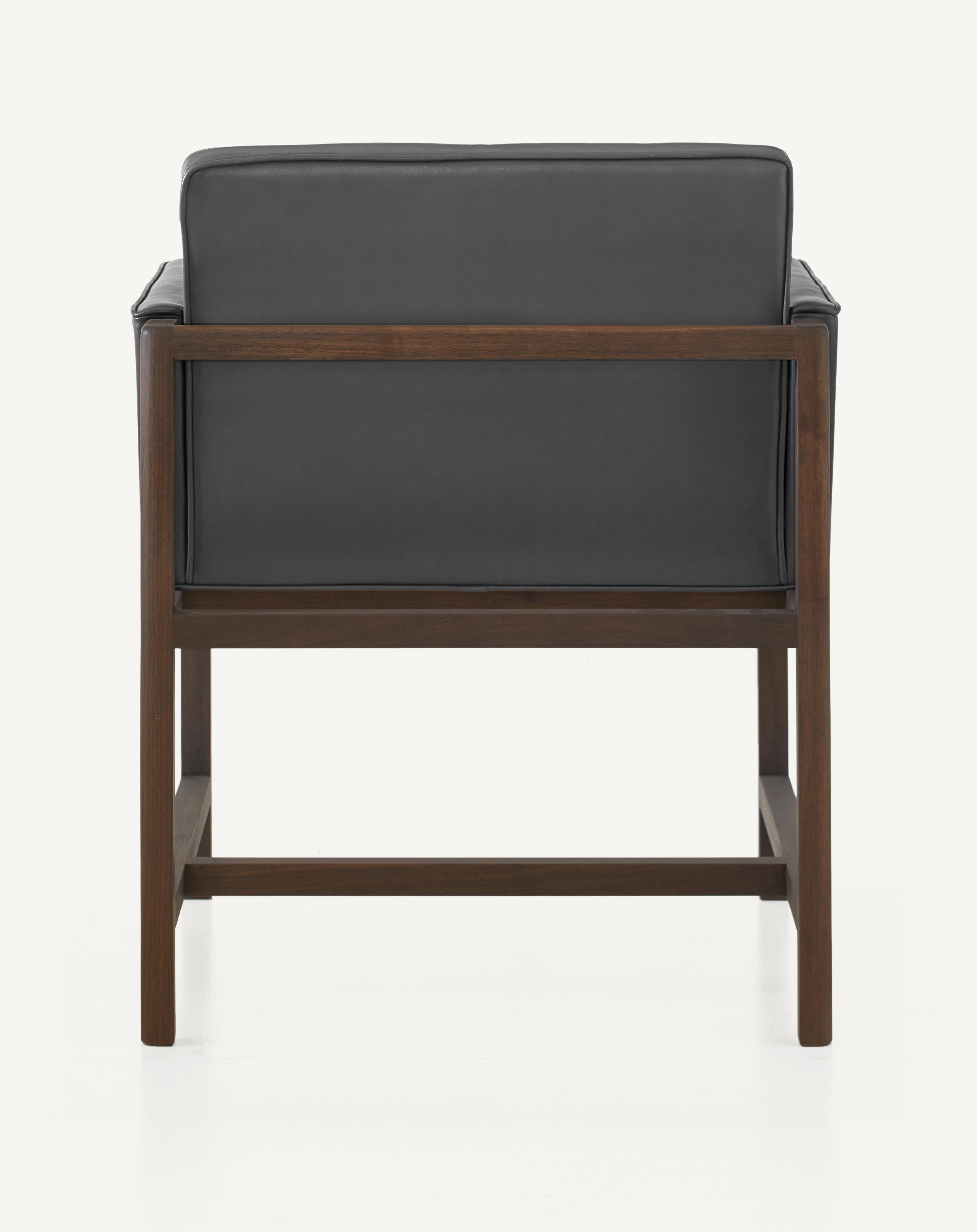 For Sale: Black (Comfort 91089 Anthracite) Wood Frame Armchair in Walnut, Black Oil and Leather Designed by Craig Bassam 4