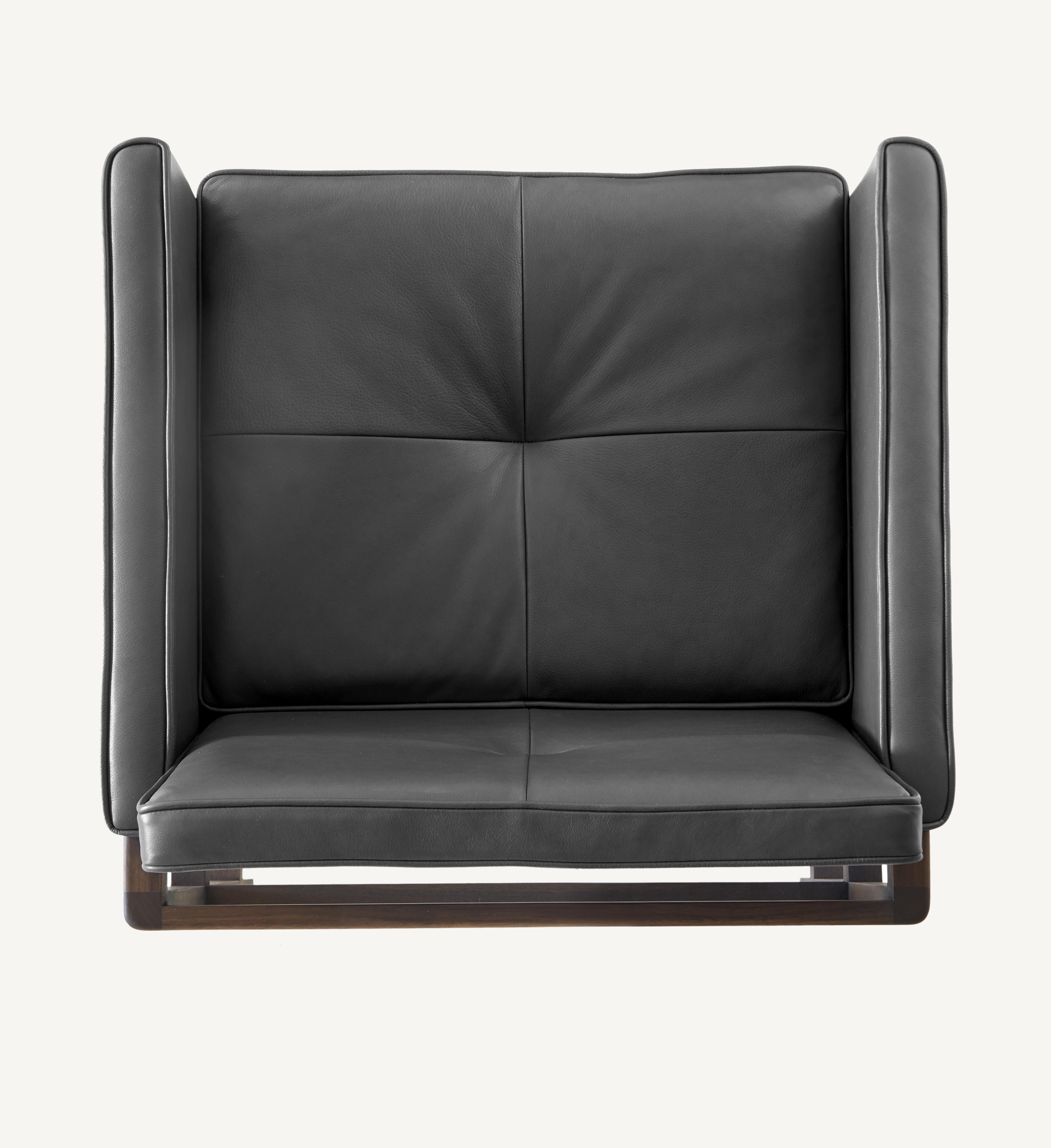 For Sale: Black (Comfort 91089 Anthracite) Wood Frame Armchair in Walnut, Black Oil and Leather Designed by Craig Bassam 6