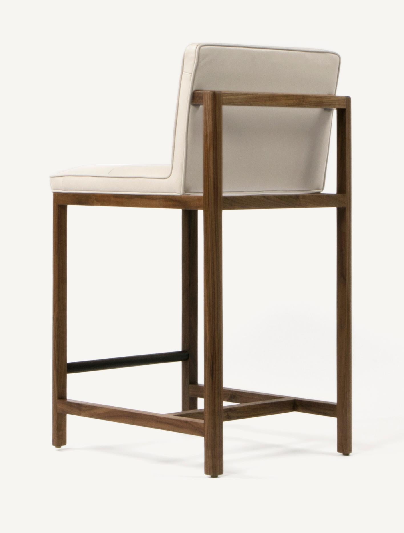 For Sale: Gray (Comfort 12114 Gray Beige) Wood Frame Counter Stool in Walnut and Leather Designed by Craig Bassam 2