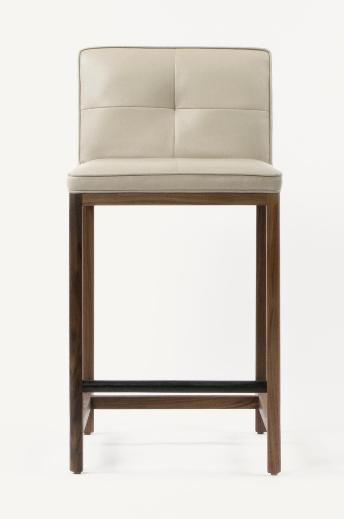 For Sale: Gray (Comfort 12114 Gray Beige) Wood Frame Counter Stool in Walnut and Leather Designed by Craig Bassam 3