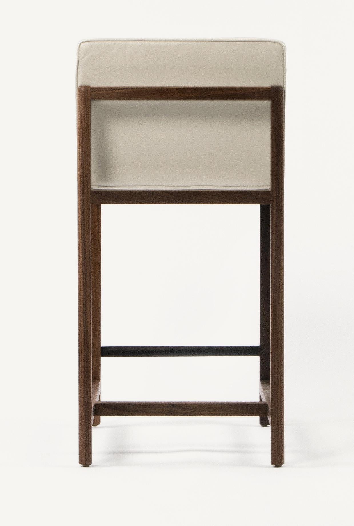 For Sale: Gray (Comfort 12114 Gray Beige) Wood Frame Counter Stool in Walnut and Leather Designed by Craig Bassam 4