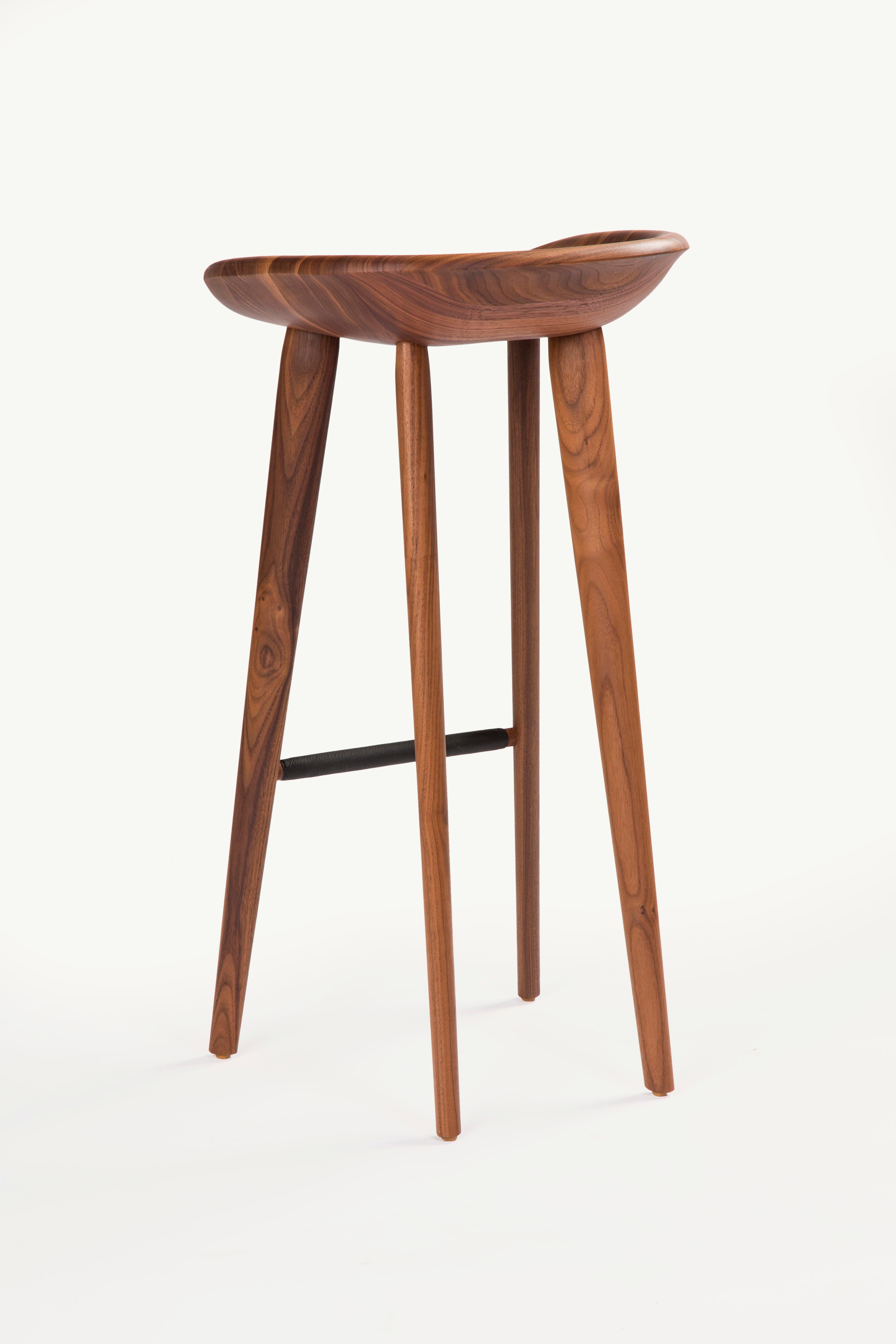 For Sale: Brown (Wood Walnut Natural) Tractor Bar Stool in Carved, Solid Wood by Craig Bassam 2