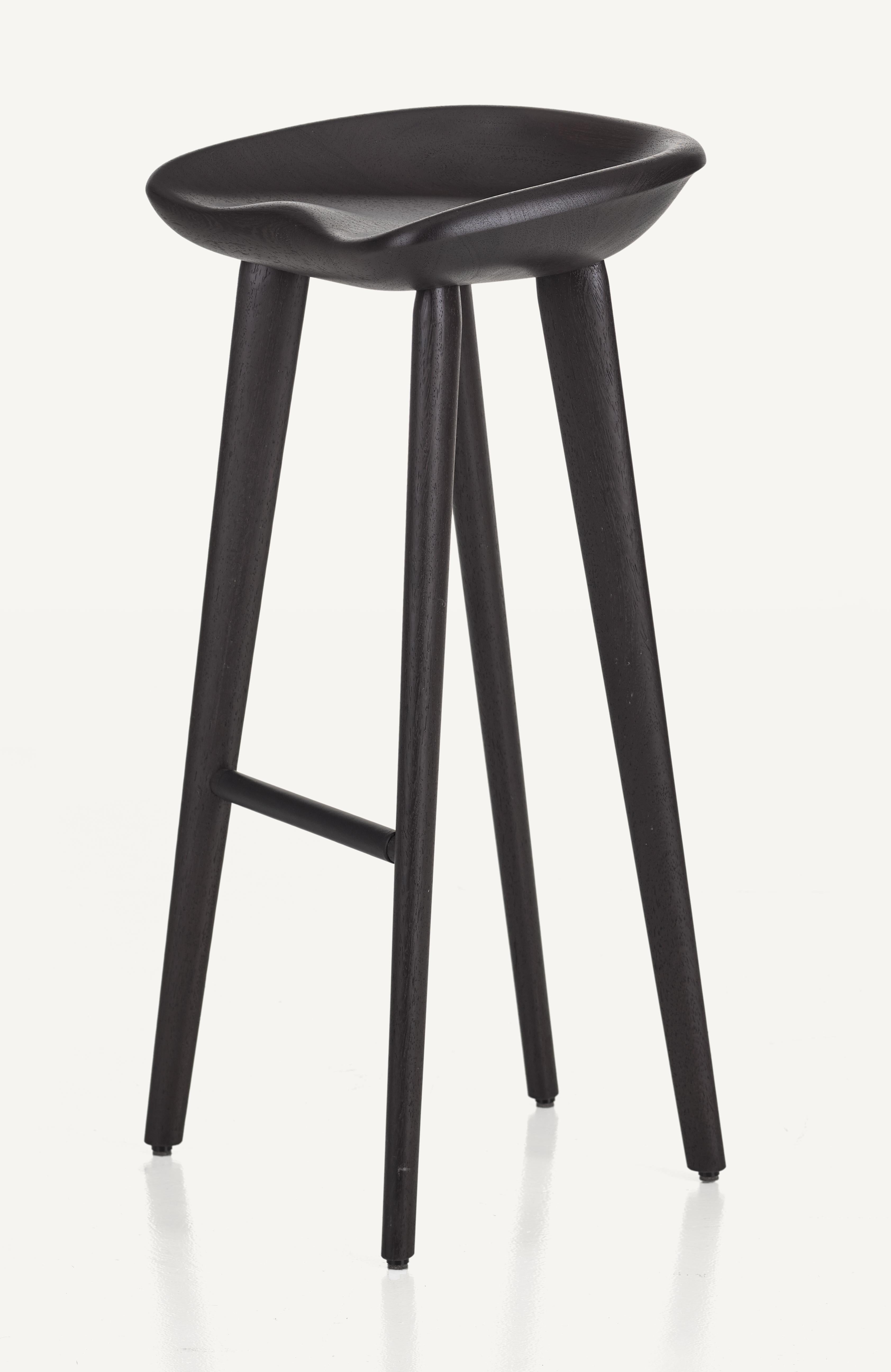 For Sale: Black (Wood Ebonized Ash) Tractor Bar Stool in Carved, Solid Wood by Craig Bassam