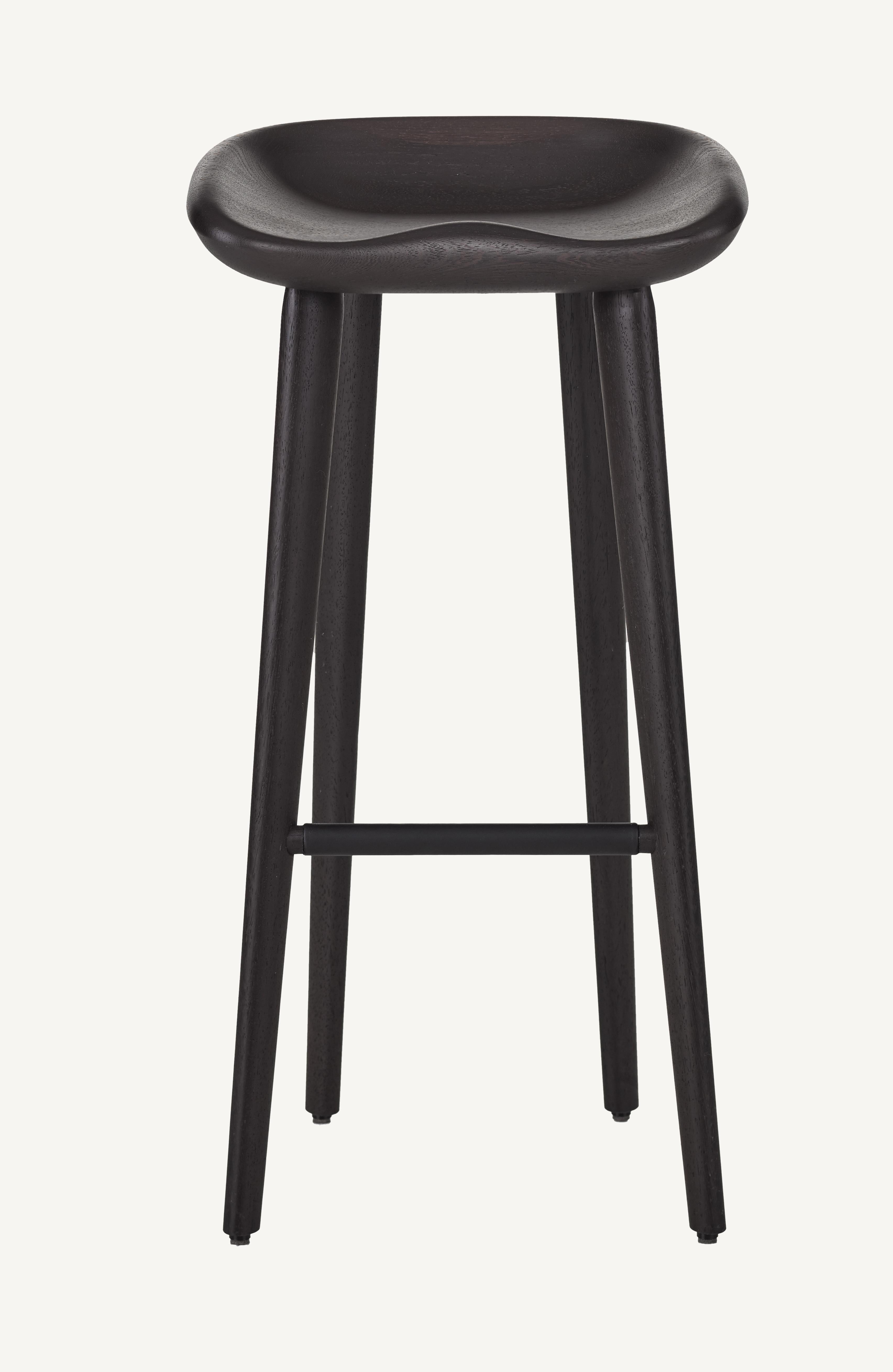 For Sale: Black (Wood Ebonized Ash) Tractor Bar Stool in Carved, Solid Wood by Craig Bassam 3