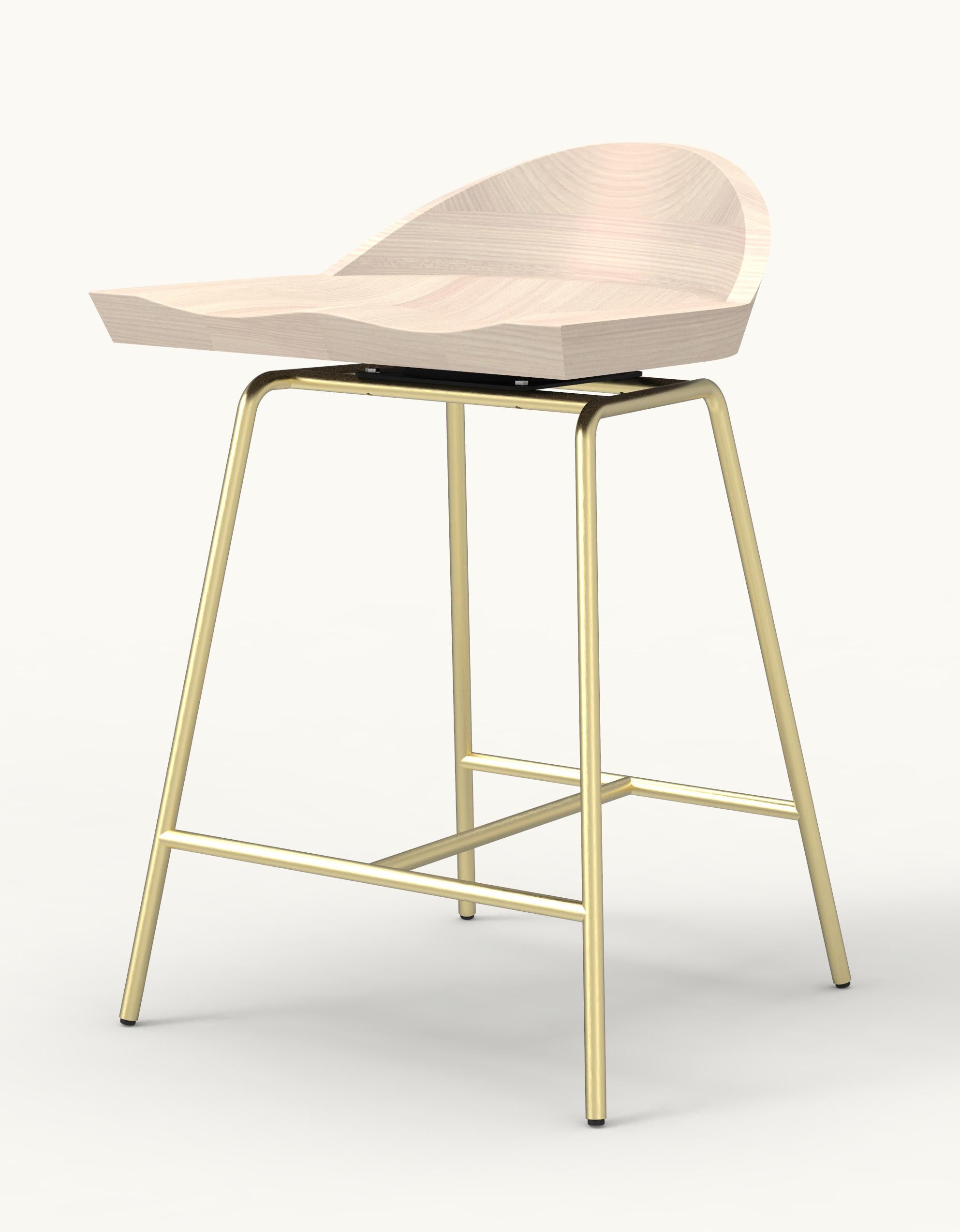 For Sale: Brown (Metal Satin Brass) Spindle Counter Stool in Solid White Ash and Steel Designed by Craig Bassam