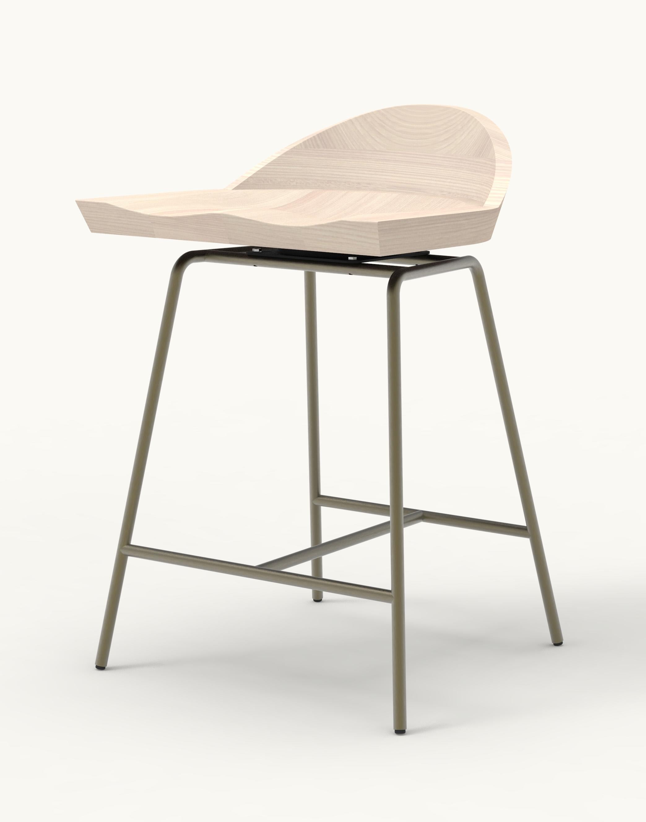 For Sale: Gray (Metal Bronze) Spindle Counter Stool in Solid White Ash and Steel Designed by Craig Bassam