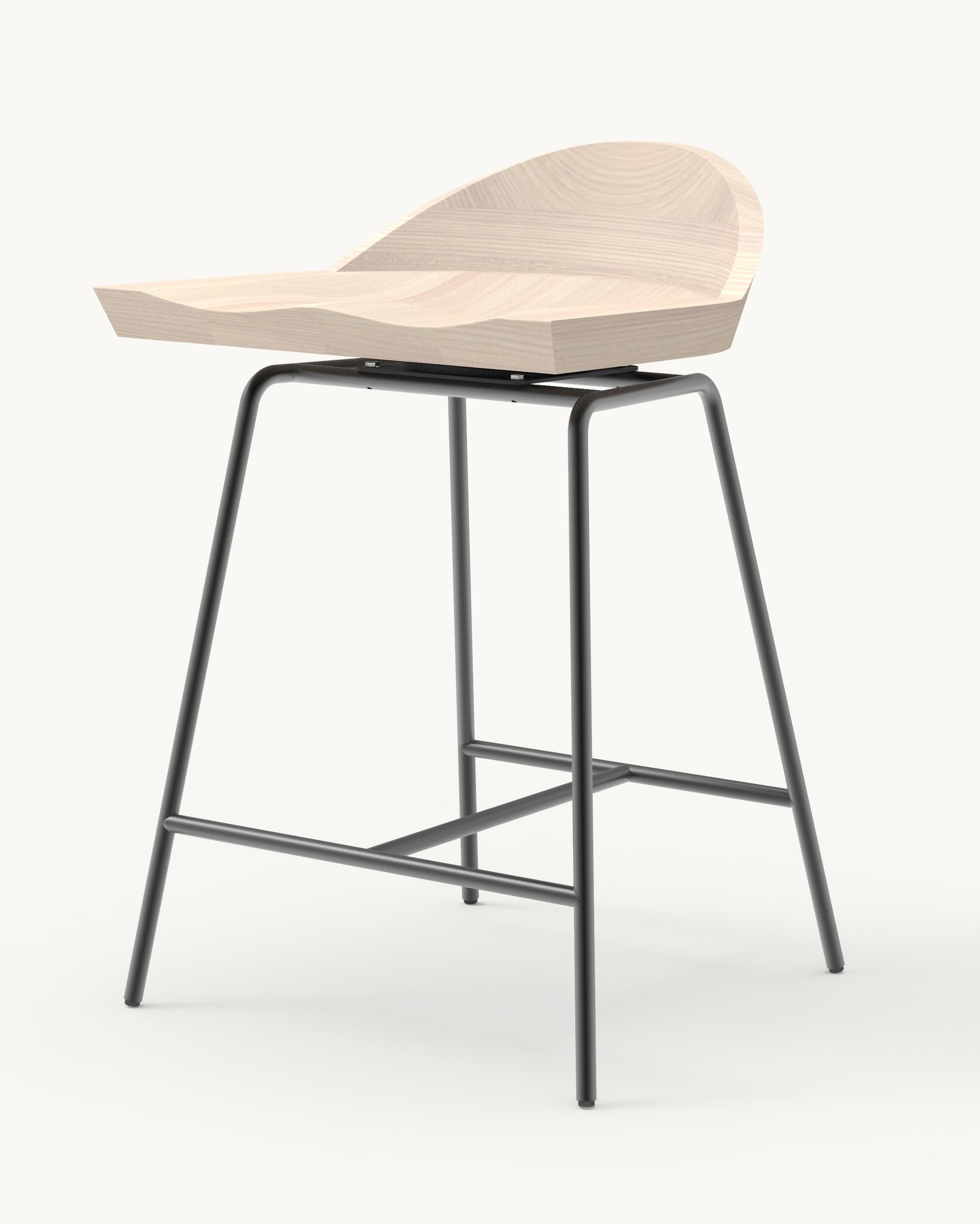 For Sale: Black (Metal Gunmetal) Spindle Counter Stool in Solid White Ash and Steel Designed by Craig Bassam