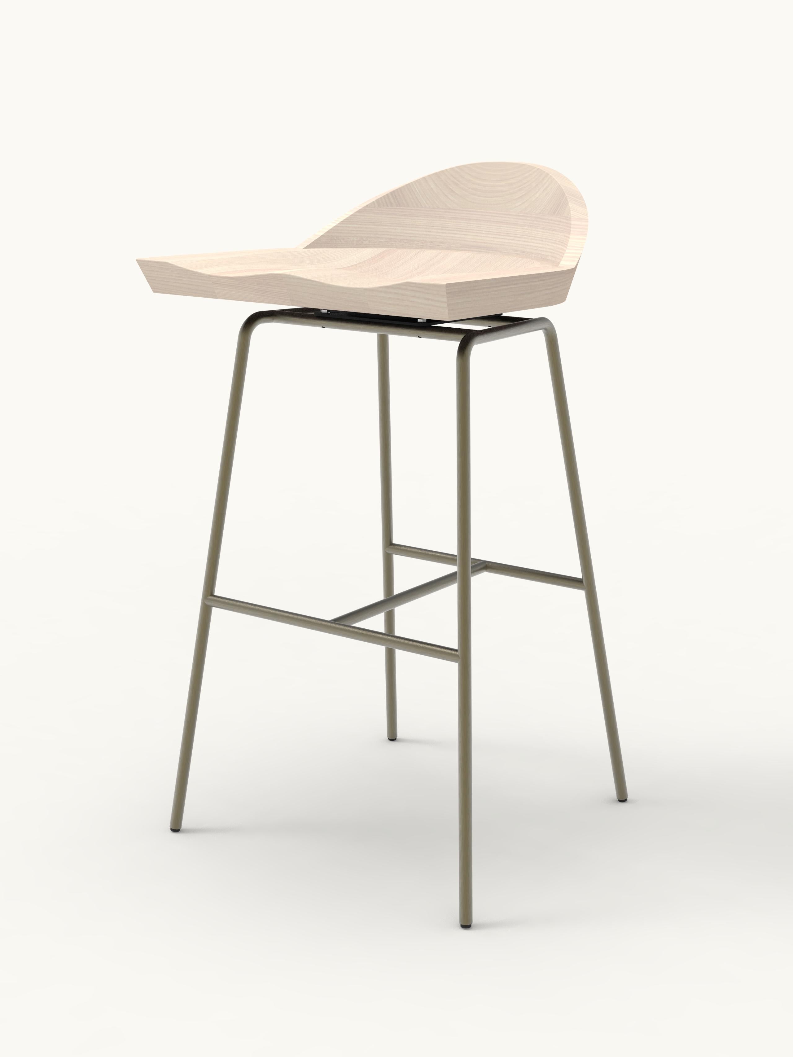 For Sale: Gray (Metal Bronze) Spindle Bar Stool in Solid White Ash and Steel Designed by Craig Bassam
