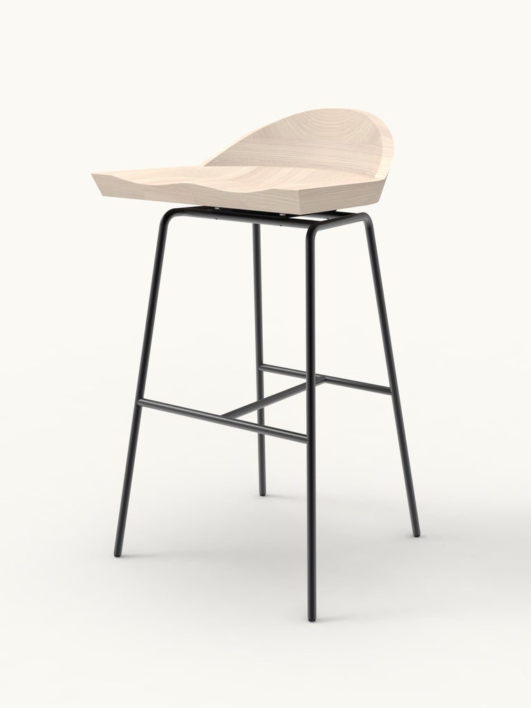 Customizable Spindle Bar Stool in Solid White Ash and Steel Designed by