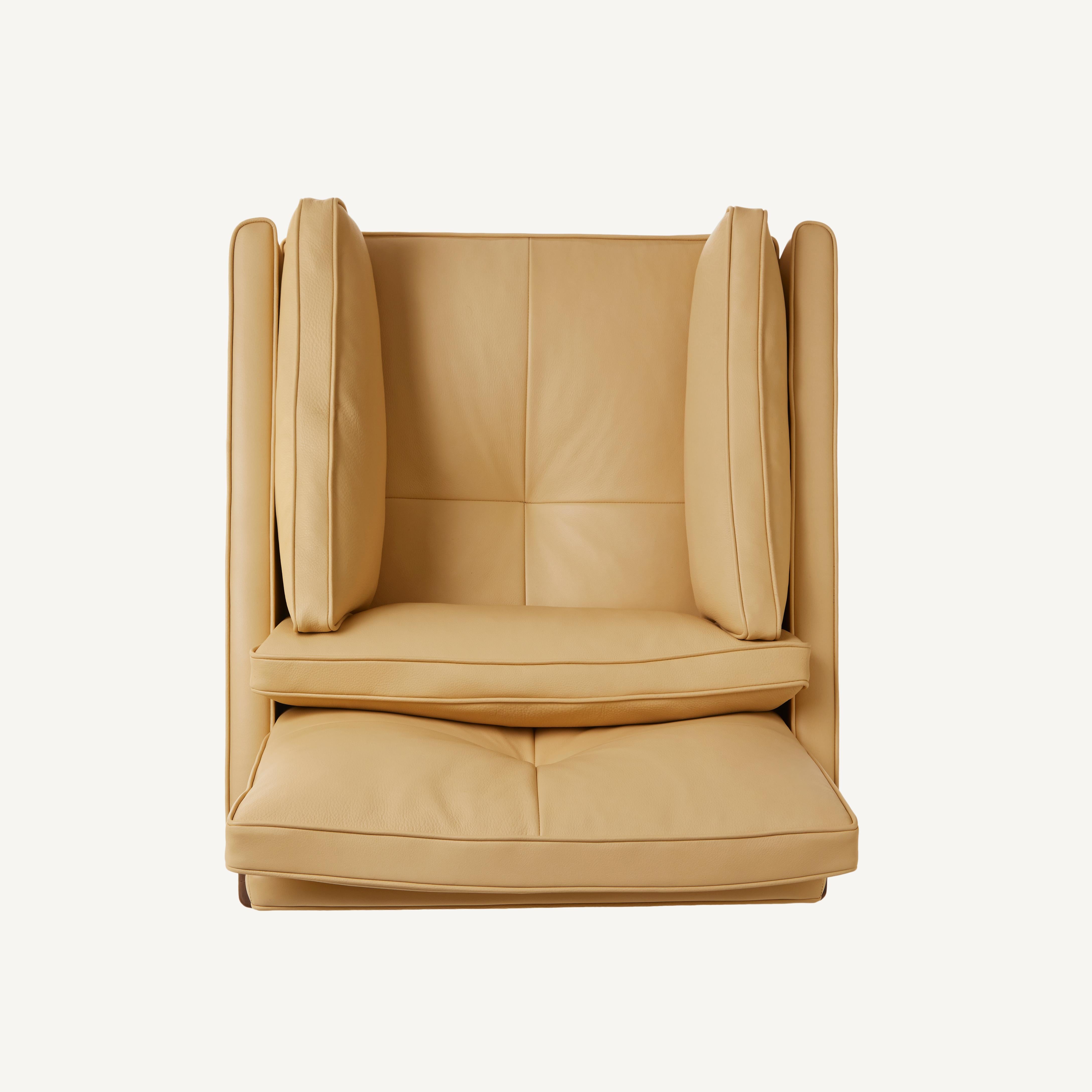 En vente : Brown (Comfort 43632 Camel) Chaise longue à dossier bas en noyer et cuir avec structure en bois Design/One 6