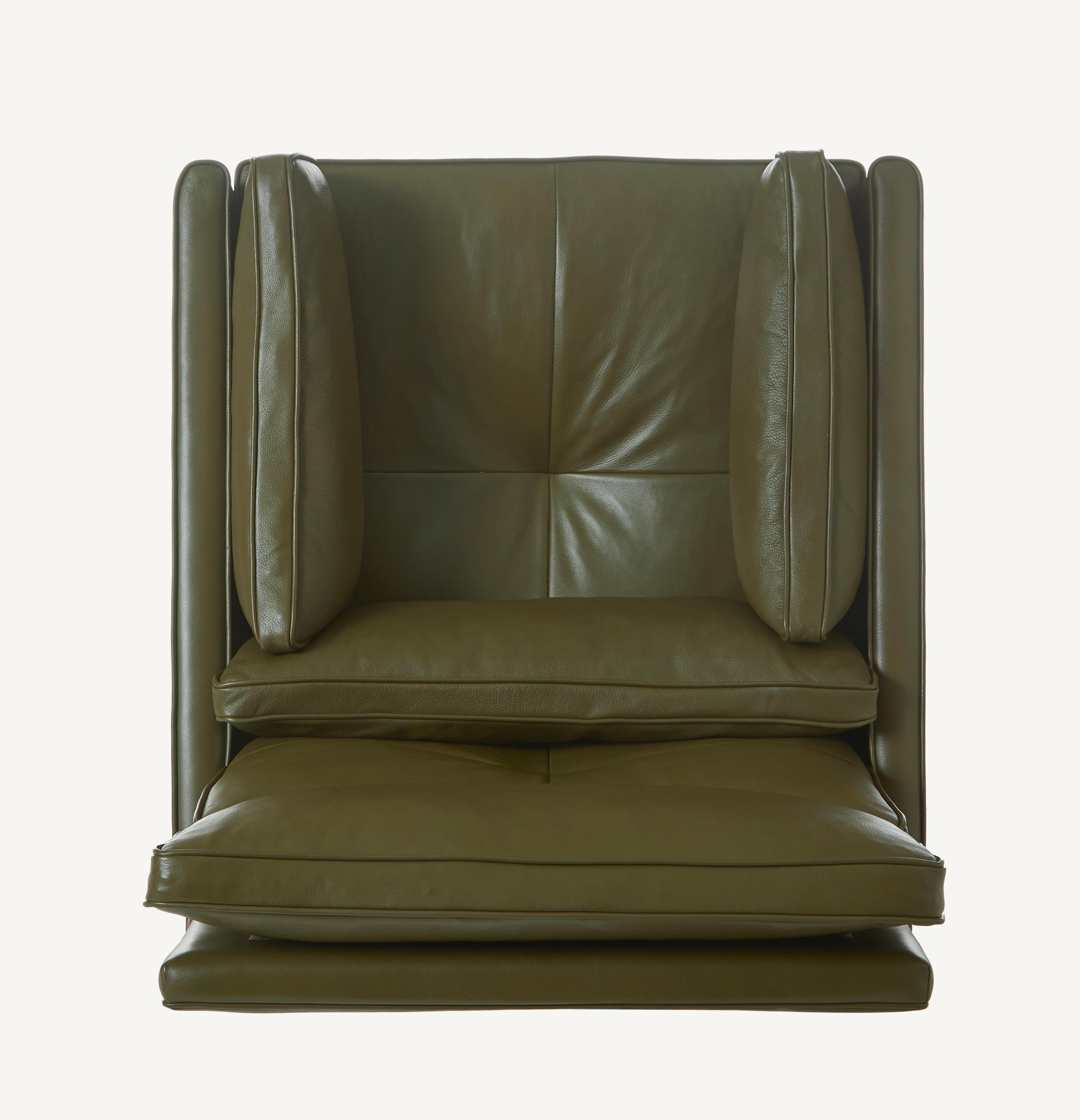 For Sale: Brown (Elegant 48027 Olive) Wood Frame High Back Lounge Chair in Walnut and Leather Designed by Craig Bassam 5