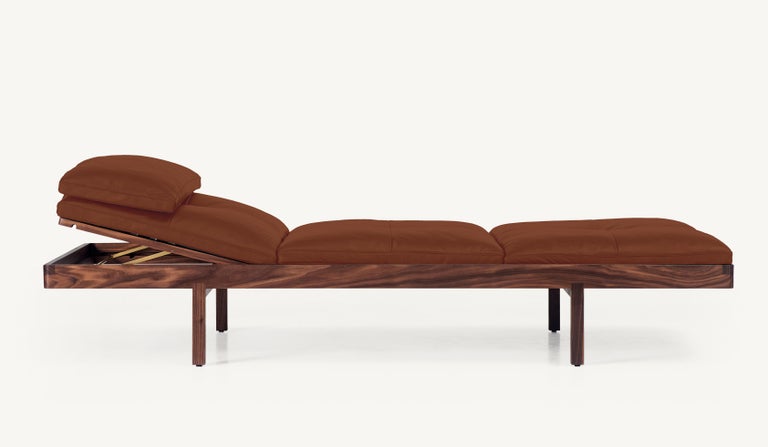 For Sale: Brown (Elegant 93718 Dark Cognac) Daybed in Walnut and Leather Designed by Craig Bassam