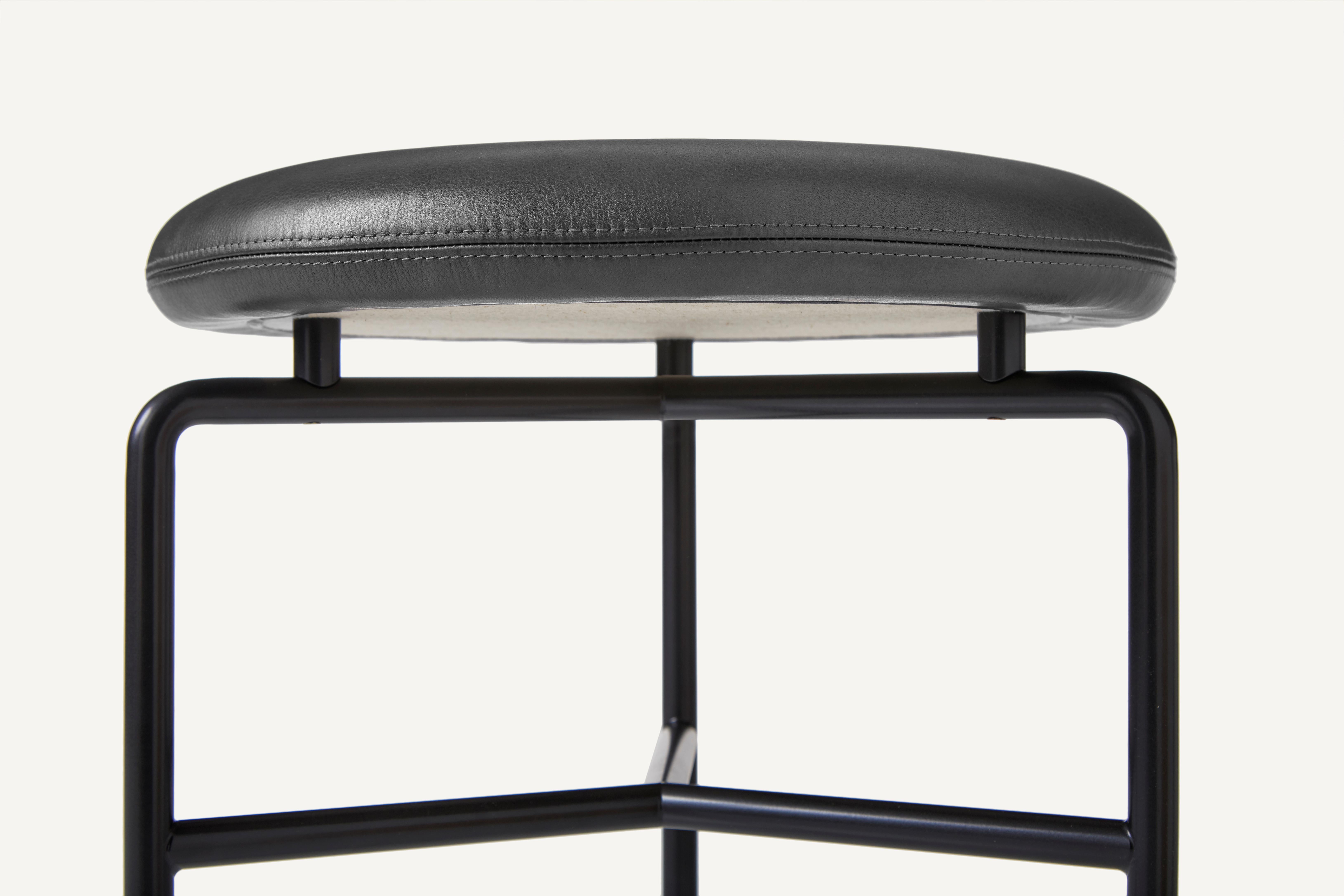 For Sale: Black (Elegant 91059 Anthracite) Circular Stool in Gunmetal and Leather Designed by Craig Bassam 3