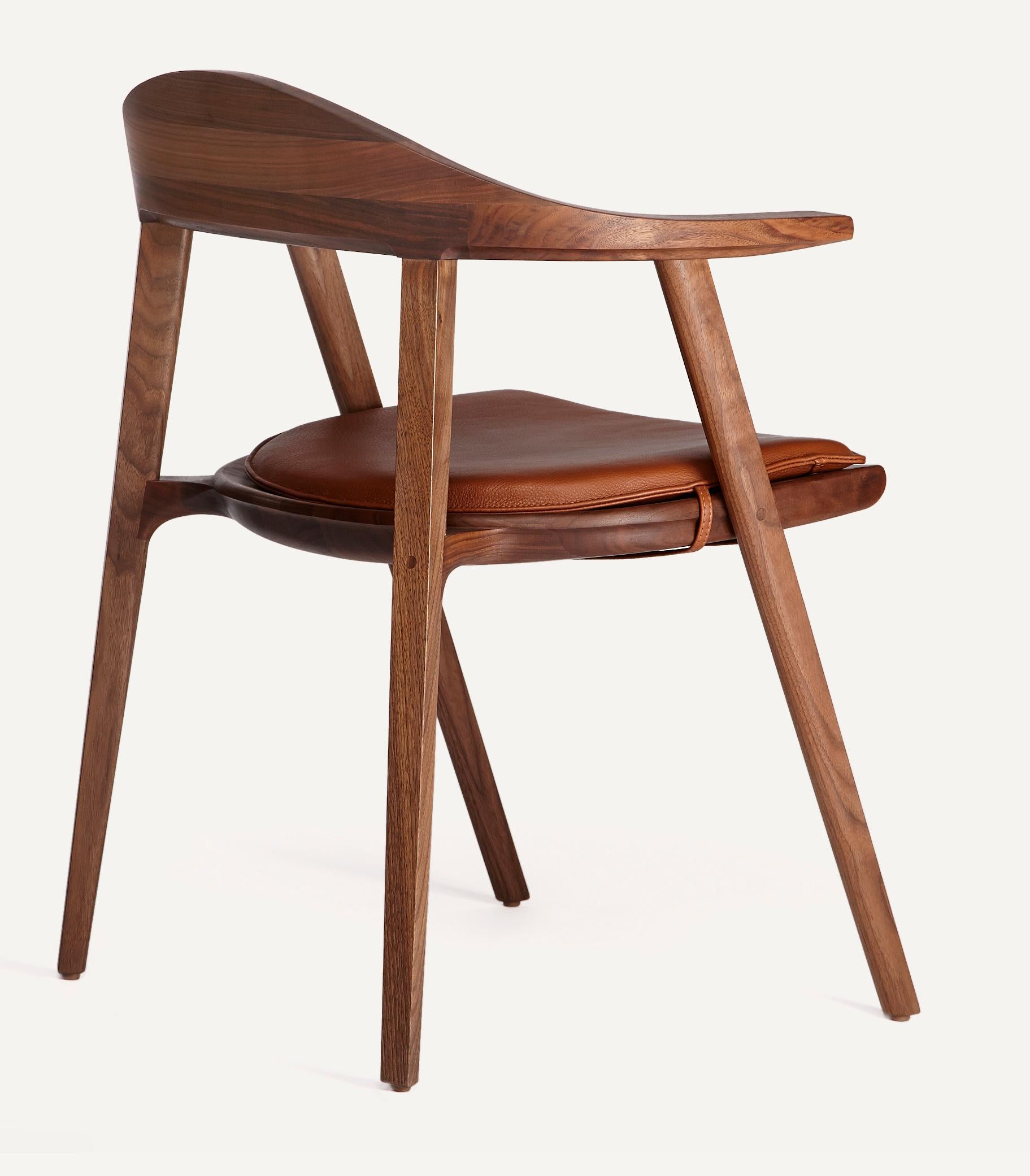 For Sale: Brown (Comfort 33286 Chestnut Brown) Mantis Chair in Solid Walnut with Leather Cushion Designed by Craig Bassam 2