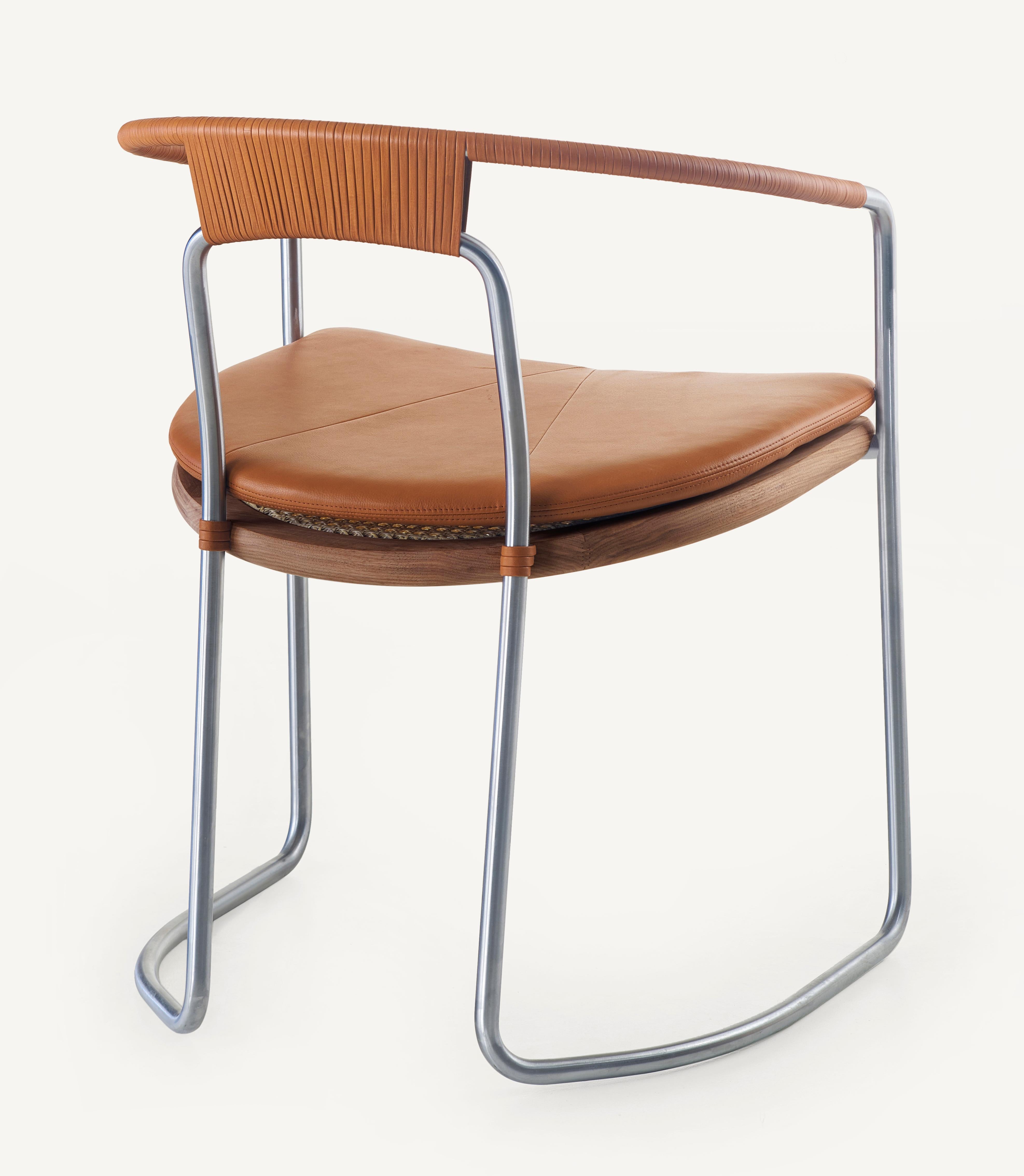 Im Angebot: Geometrischer Stuhl aus Nussbaum, satiniertem Nickel und Leder von Craig Bassam, Brown (Elegant 43807 British Tan) 2