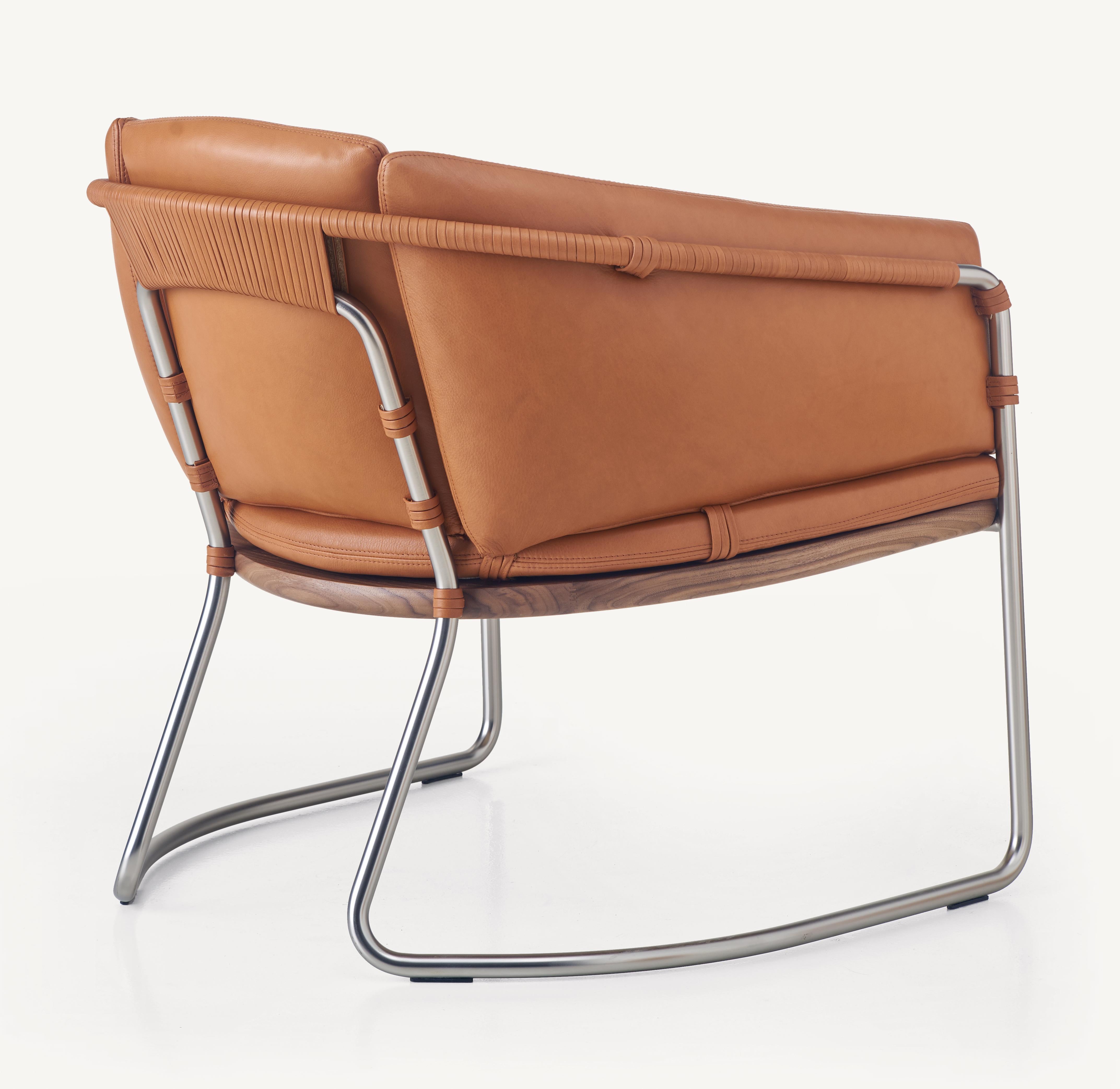 For Sale: Brown (Elegant 43807 British Tan) Geometric Lounge Chair in Walnut, Satin Nickel and Leather by Craig Bassam 2