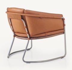 Geometric Lounge Chair in Walnut, Satin Nickel and Leather by Craig Bassam