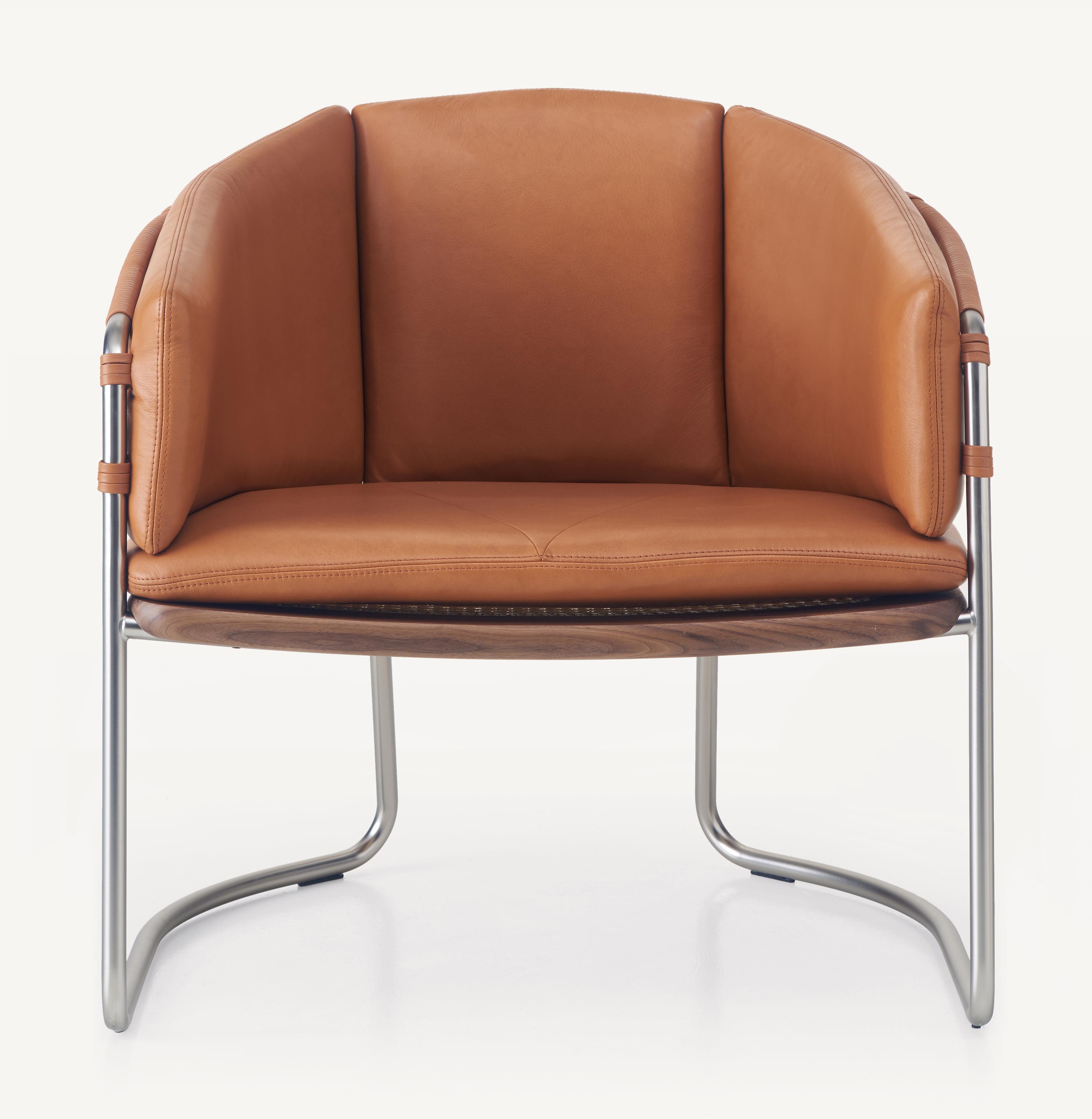 For Sale: Brown (Elegant 43807 British Tan) Geometric Lounge Chair in Walnut, Satin Nickel and Leather by Craig Bassam 3