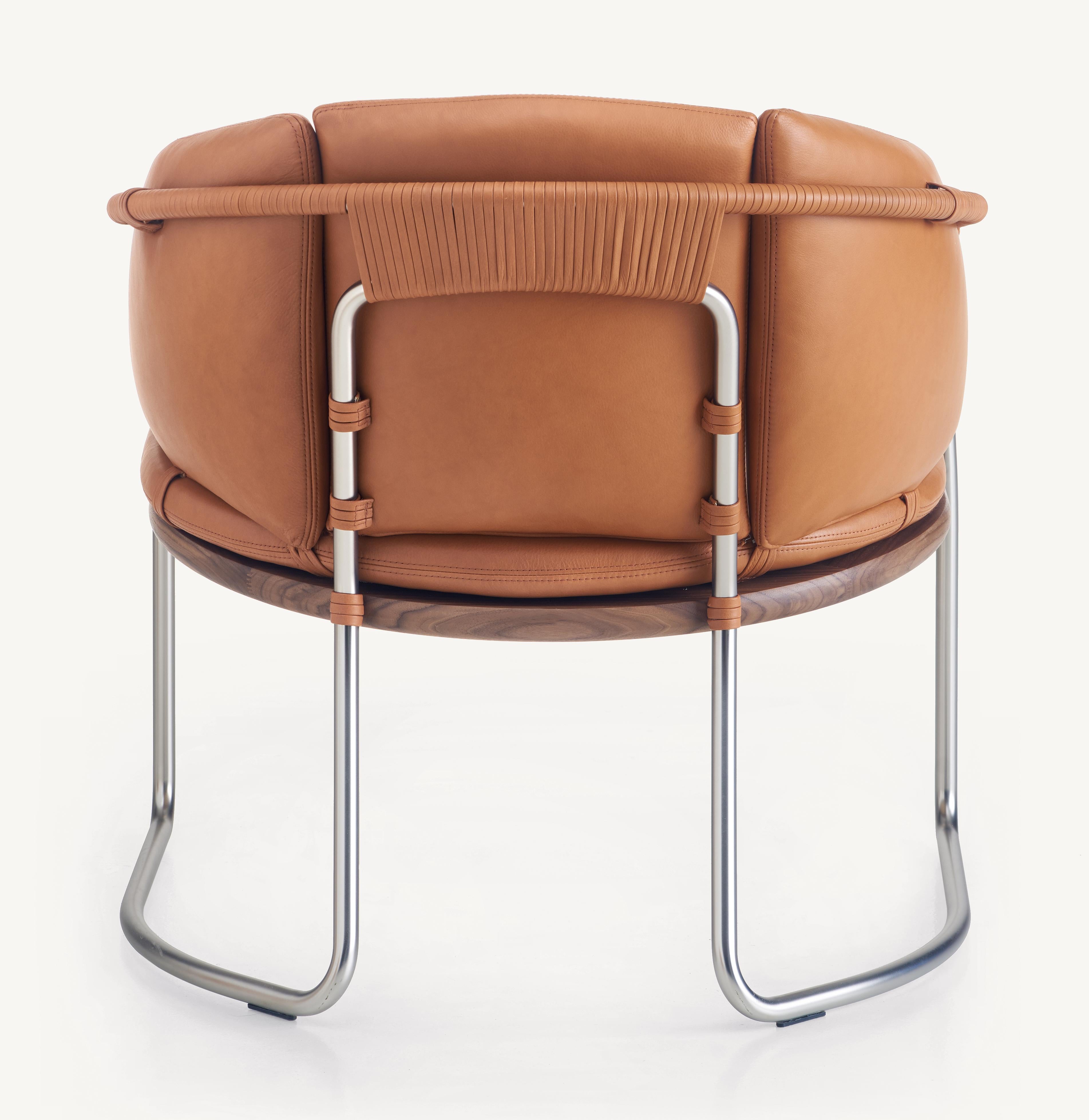 For Sale: Brown (Elegant 43807 British Tan) Geometric Lounge Chair in Walnut, Satin Nickel and Leather by Craig Bassam 4