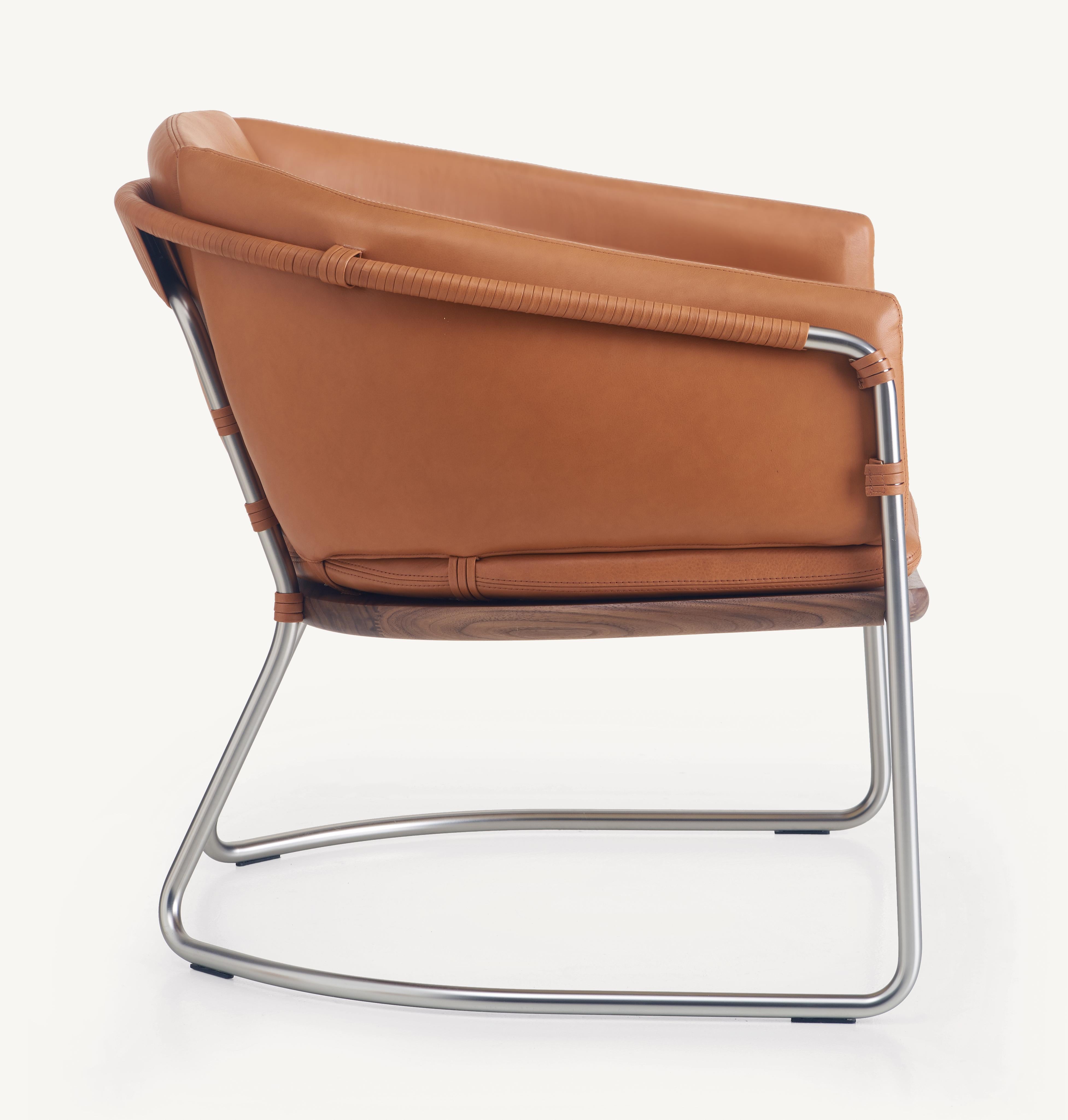 For Sale: Brown (Elegant 43807 British Tan) Geometric Lounge Chair in Walnut, Satin Nickel and Leather by Craig Bassam 5