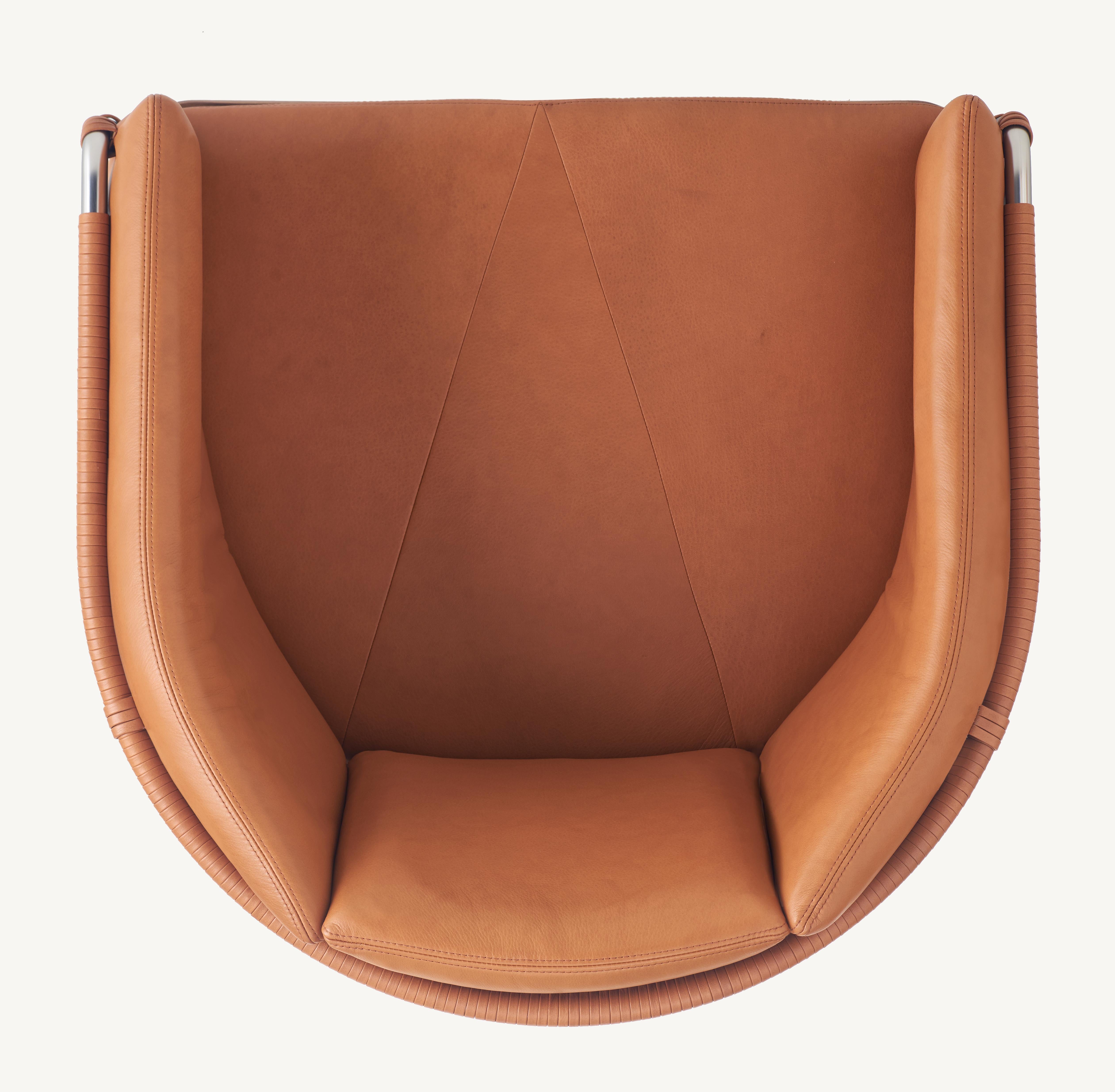 For Sale: Brown (Elegant 43807 British Tan) Geometric Lounge Chair in Walnut, Satin Nickel and Leather by Craig Bassam 6