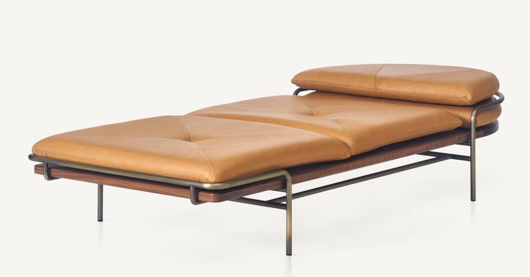 For Sale: Brown (Elegant 43024 Camel) Geometric Daybed in Solid Walnut, Bronze and Leather by Craig Bassam 2