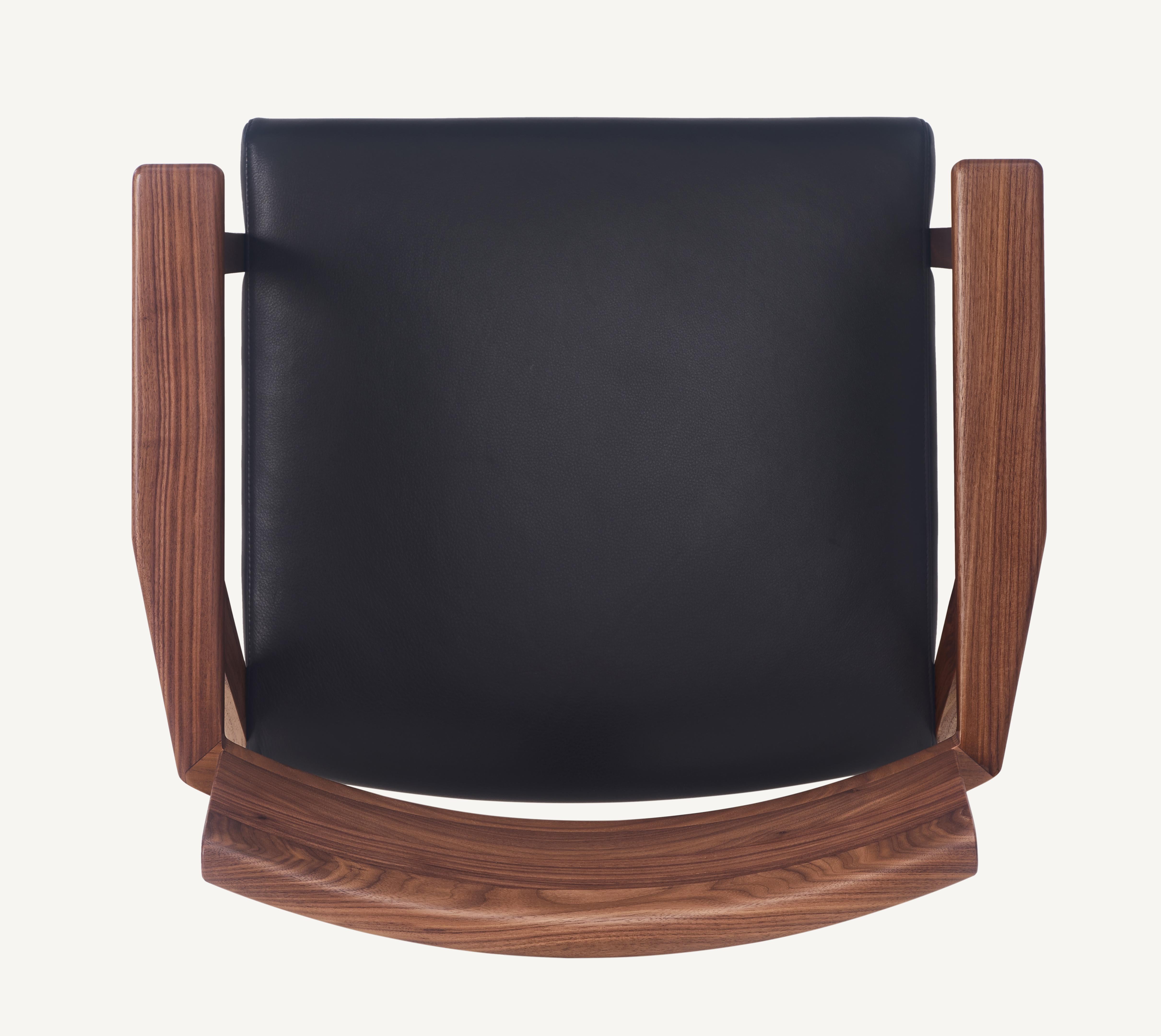 For Sale: Black (Elegant 99001 Black) Wedge Chair in Solid Walnut and Leather by Craig Bassam 6