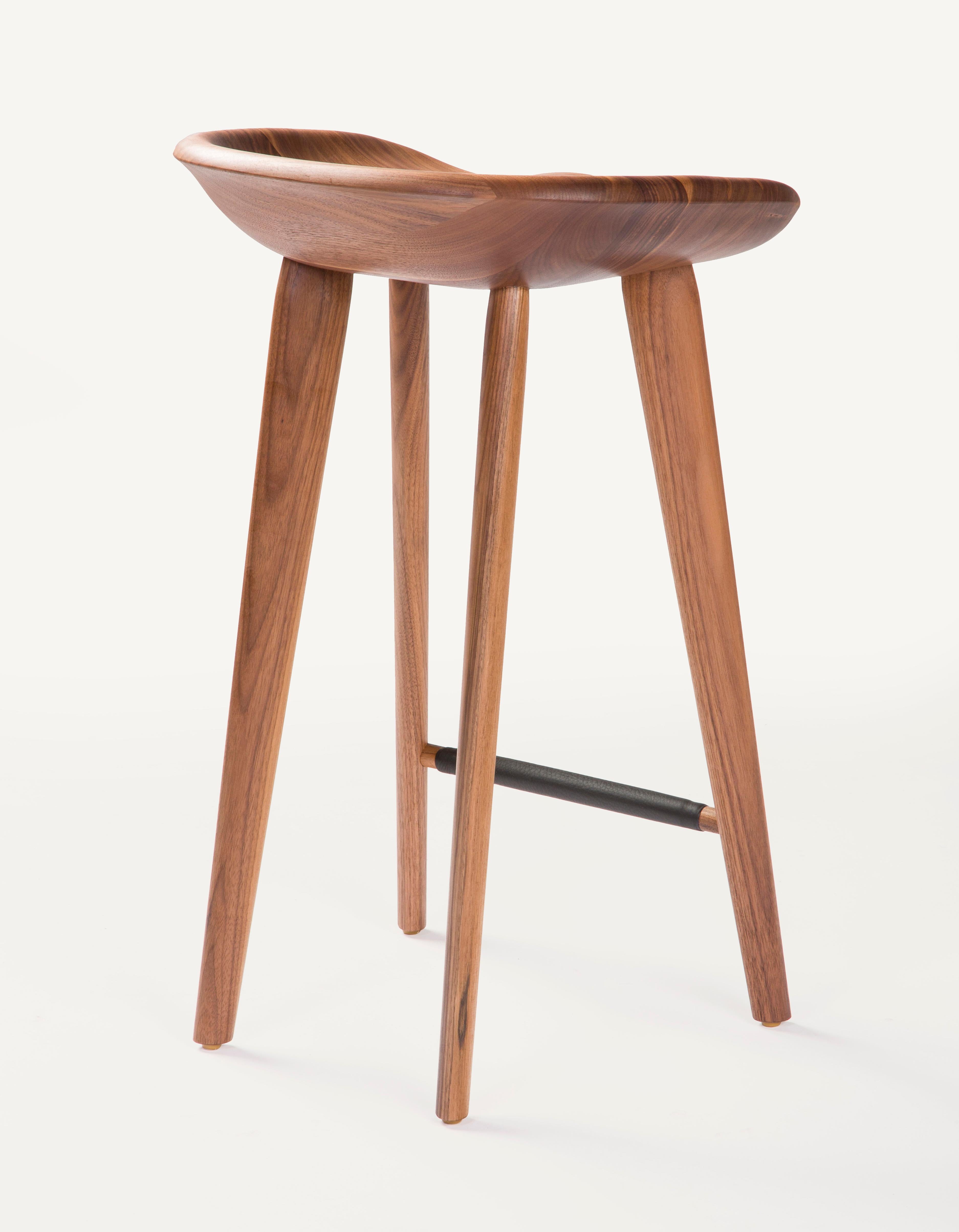 For Sale: Brown (Wood Walnut Natural) Tractor Counter Stool in Carved, Solid Wood by Craig Bassam 2