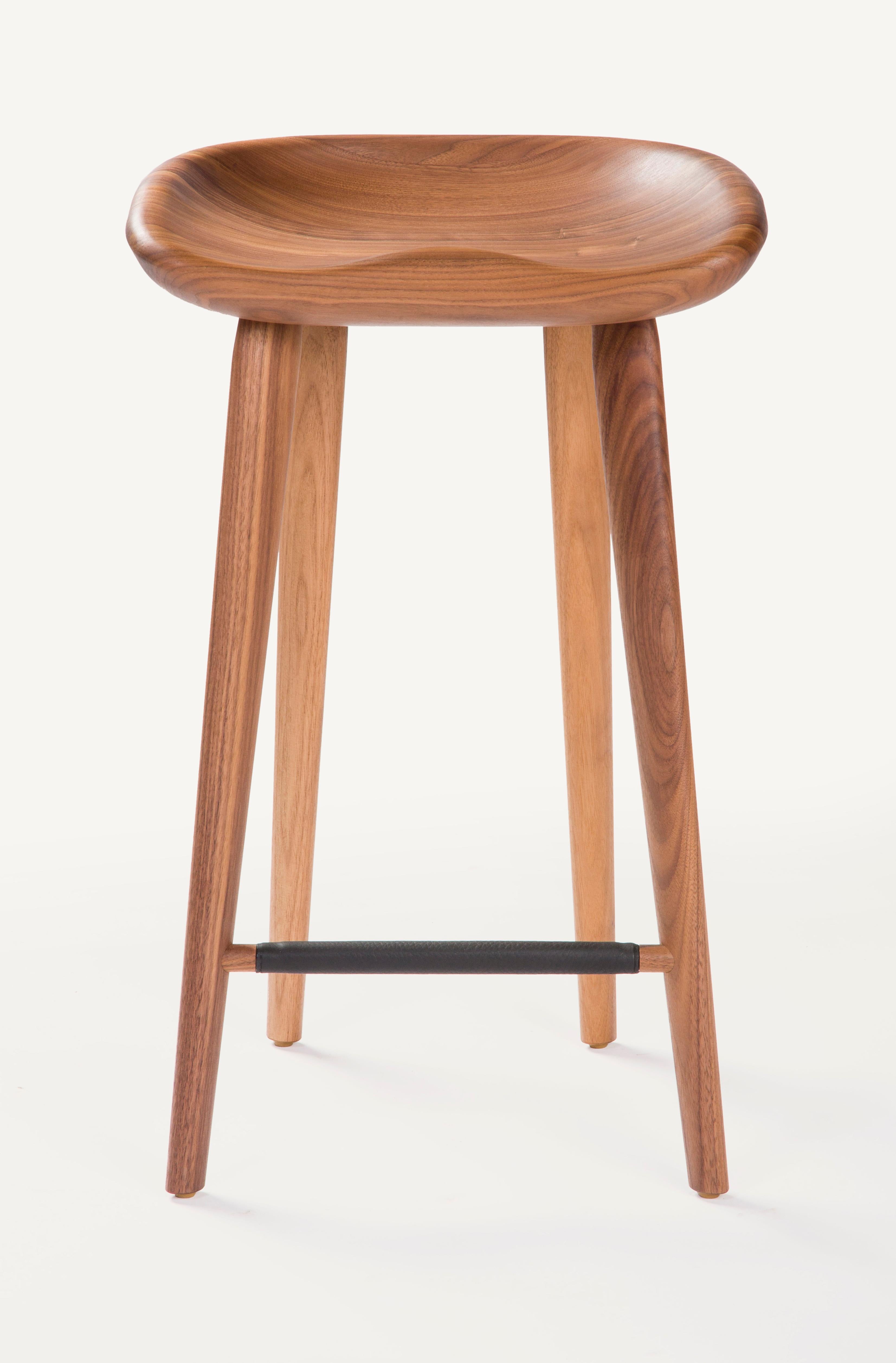 For Sale: Brown (Wood Walnut Natural) Tractor Counter Stool in Carved, Solid Wood by Craig Bassam 3