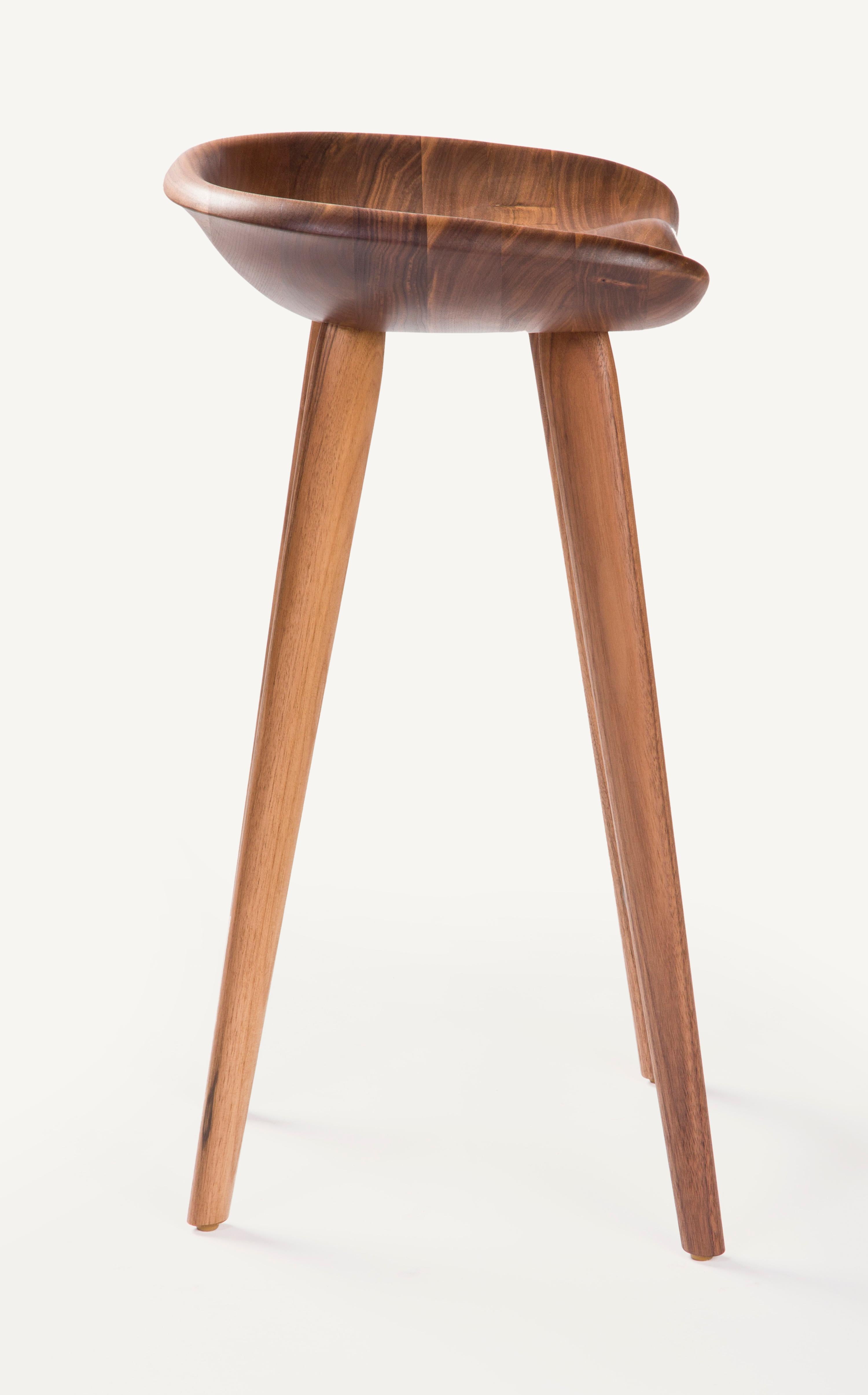 For Sale: Brown (Wood Walnut Natural) Tractor Counter Stool in Carved, Solid Wood by Craig Bassam 4