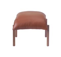 Sling Ottoman in Solid Walnut, Satin Nickel and Leather Designed by Craig Bassam
