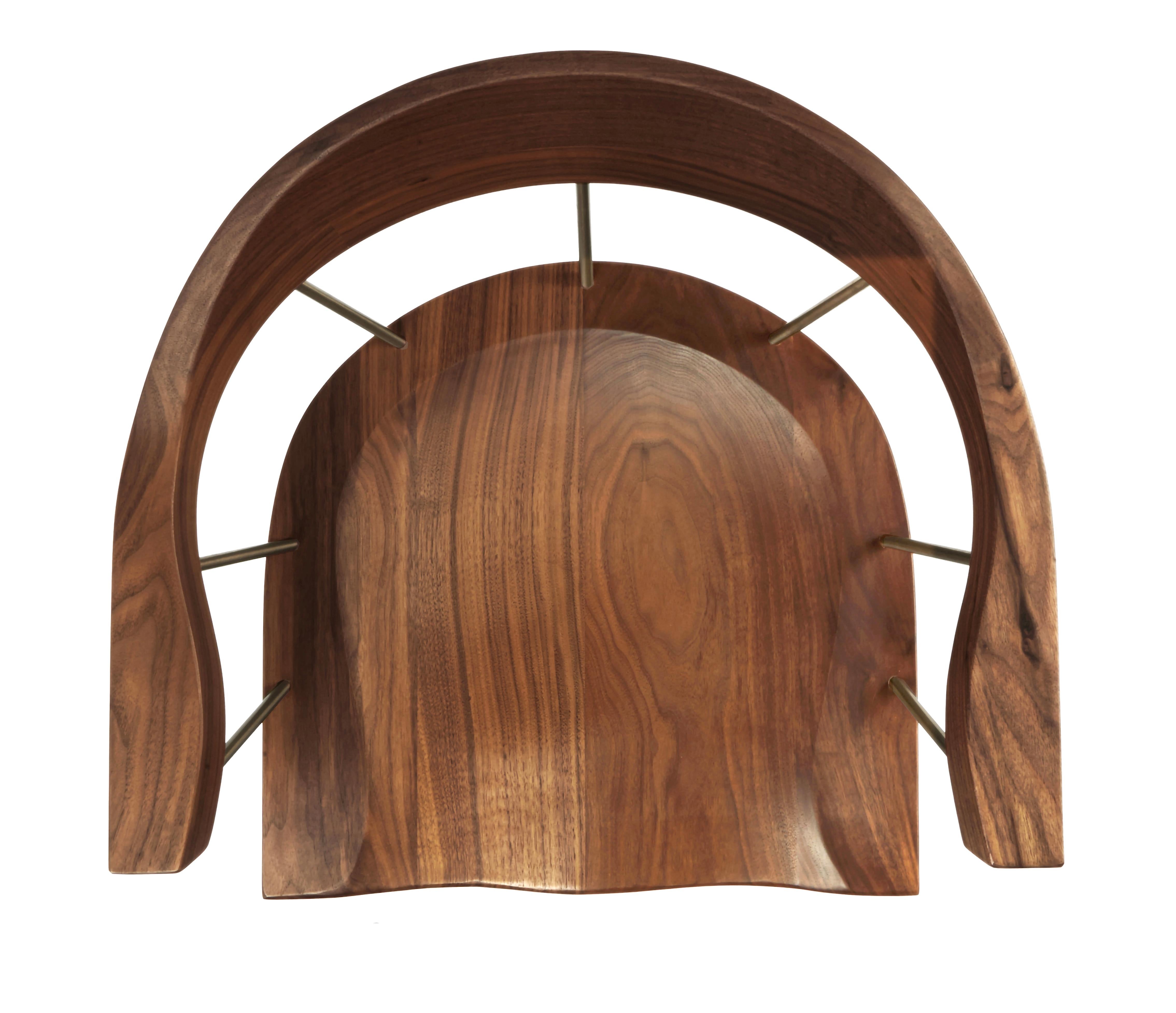 in vendita: Gray (Metal Bronze) Sedia Spindle in noce massiccio intagliato e acciaio, disegnata da Craig Bassam 6