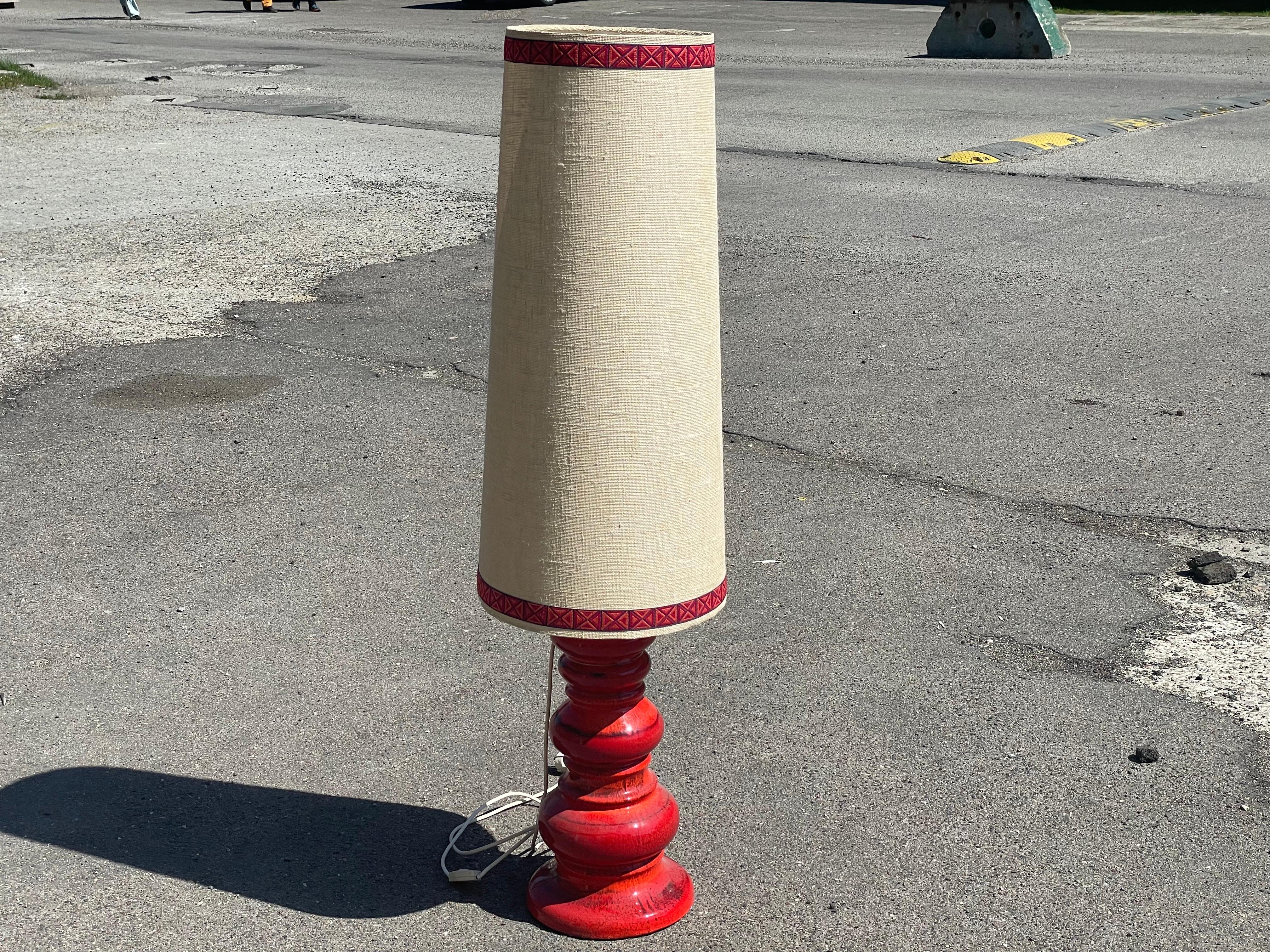 Tall Midcentury Ceramic Floor Lamp and Shade, West Germany, 1960s In Good Condition For Sale In Copenhagen, DK