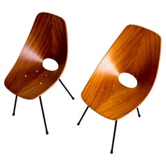 Pareja de sillas auxiliares Medea de madera noble exótica, totalmente restauradas, Nobili, 1955 Italia