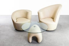 Vladimir Kagan Nautilus Set in Cream Beige Leather Armchairs & Coffee Table 2000