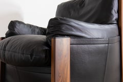 Scarpa Bergère Armchair in Black Leather & Rosewood for Maxalto, Italian