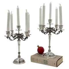 Pair of Italian Silver 5-Light Candelabra