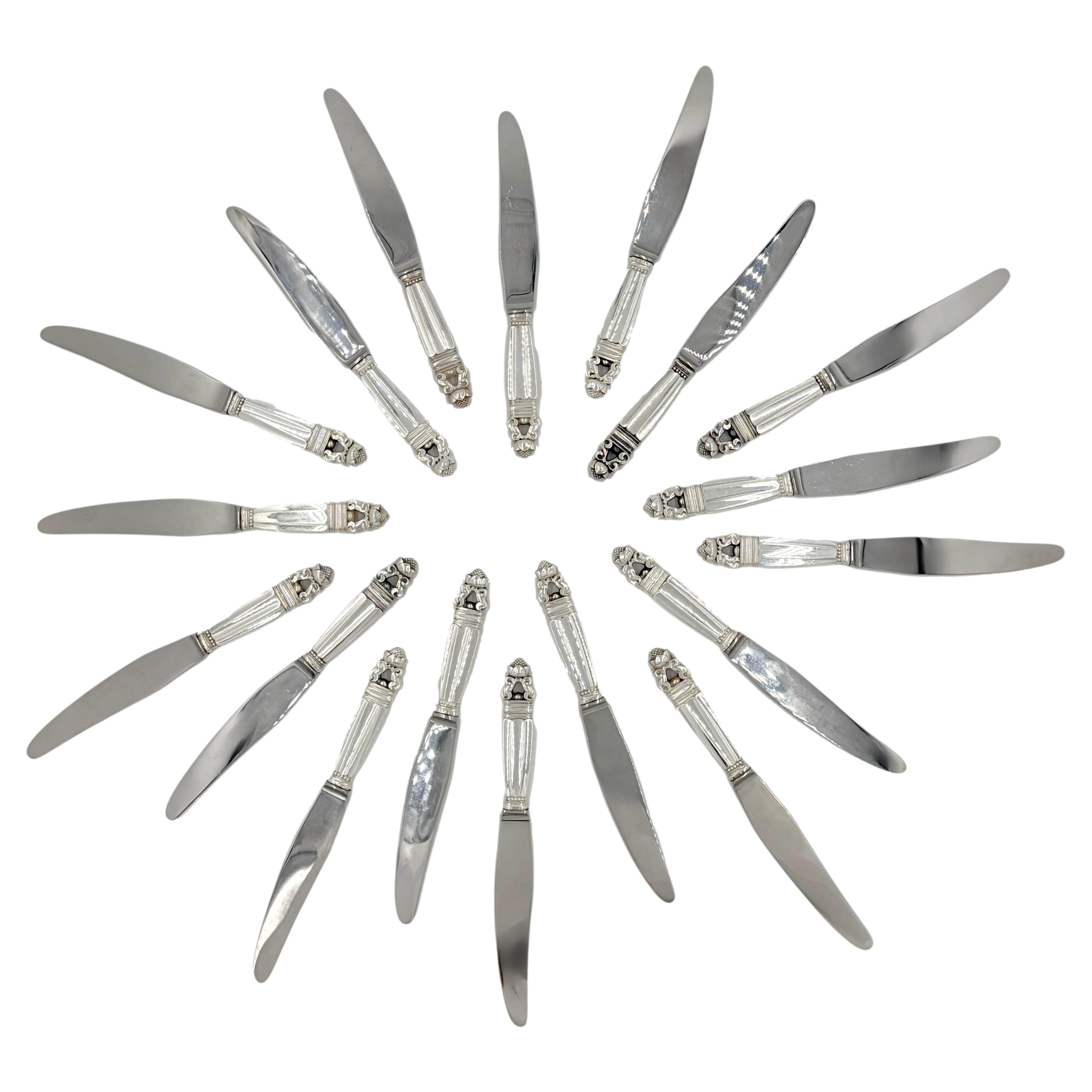 Georg Jensen Set of 18 Sterling Silver Dinner Knives in Acorn Pattern For Sale