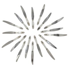Georg Jensen Set of 18 Sterling Silver Dinner Knives in Acorn Pattern