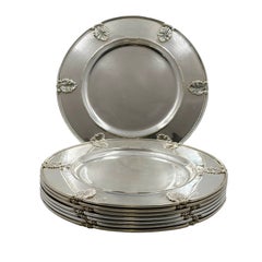 Rare Gianmaria Buccellati Set of 8 Sterling Silver Chargers in Laura Pattern