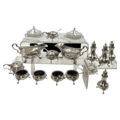 Garrard Sterling Silver Dinner Suite of Salts, Pots, Sauce Boats Kings Pattern