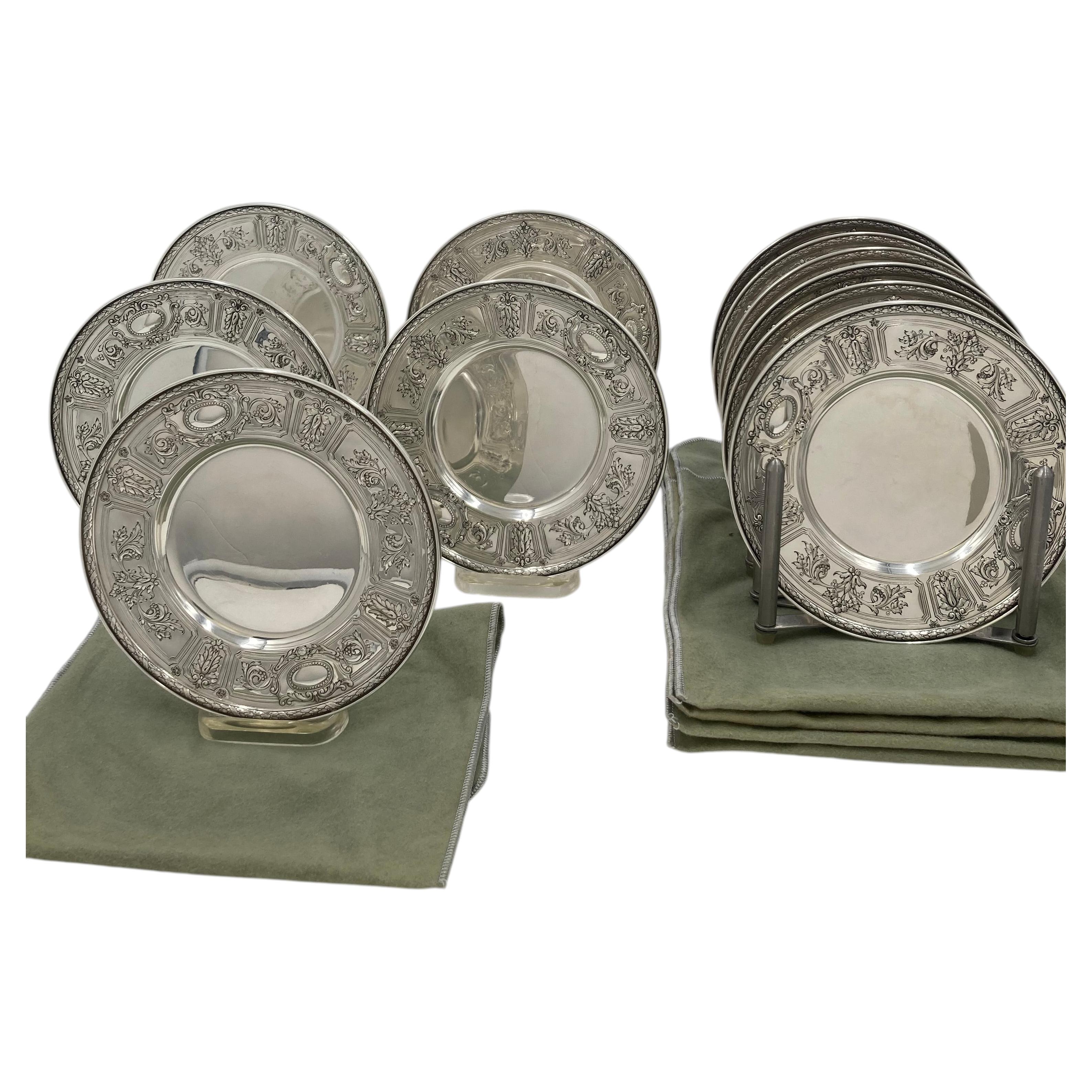 Pre-owned Gorham Set Of 12 Sterling Silver Bread/ Dessert Plates In Maintenon Pattern 1926