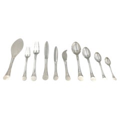 Rare Puiforcat Stainless Steel Flatware Set in Wave Pattern in Art Deco Style