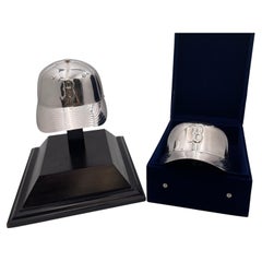 Pair of Sterling Silver Large Baseball Caps By Wallace For Nomar Garciaparra