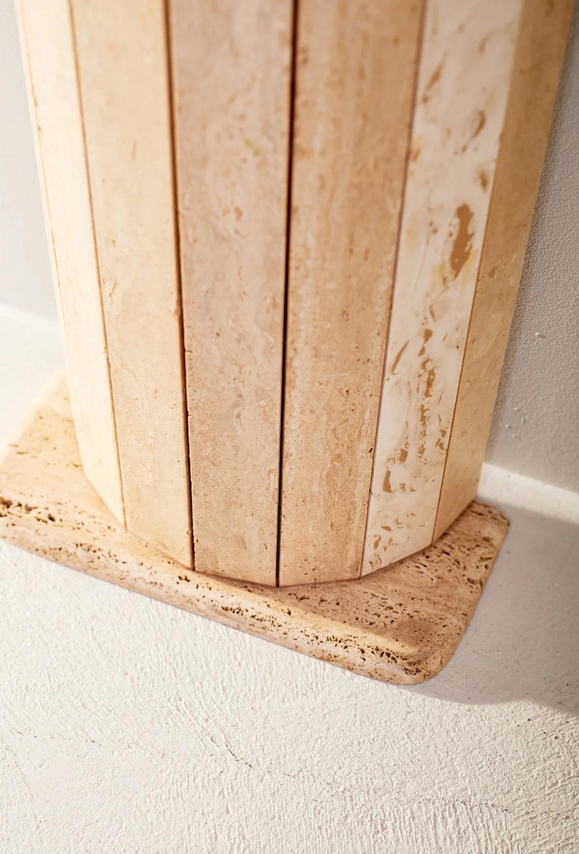 Travertine Magnificent wall mirror with travertine console, Italian design, Circa 70. For Sale