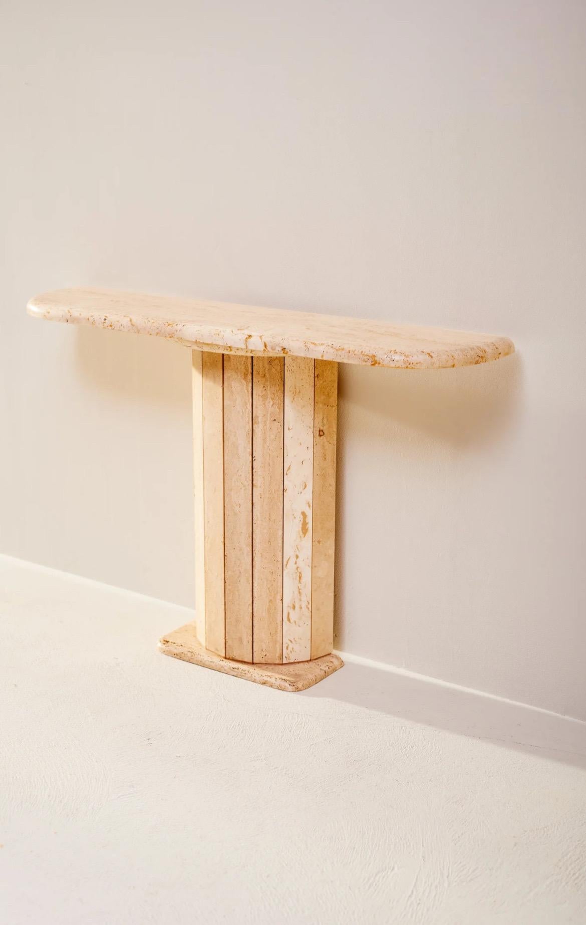 Magnificent wall mirror with travertine console, Italian design, Circa 70. For Sale 1