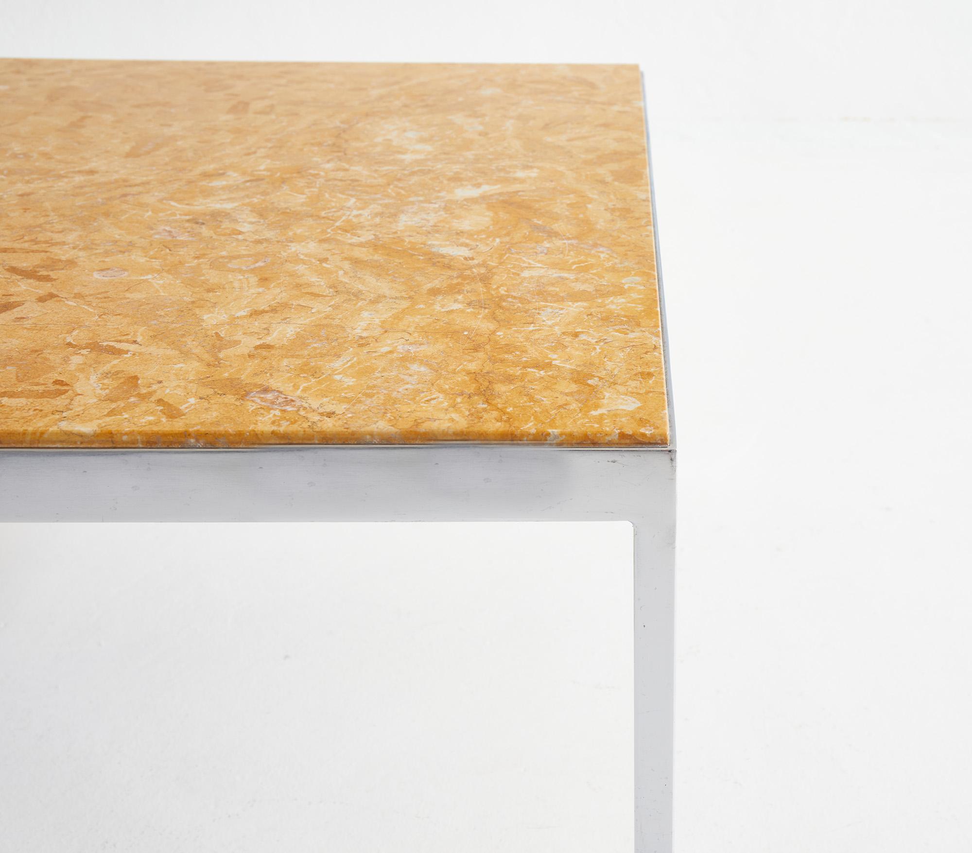 Chrome Square yellow marble coffee table with chromed metal base 1970 For Sale