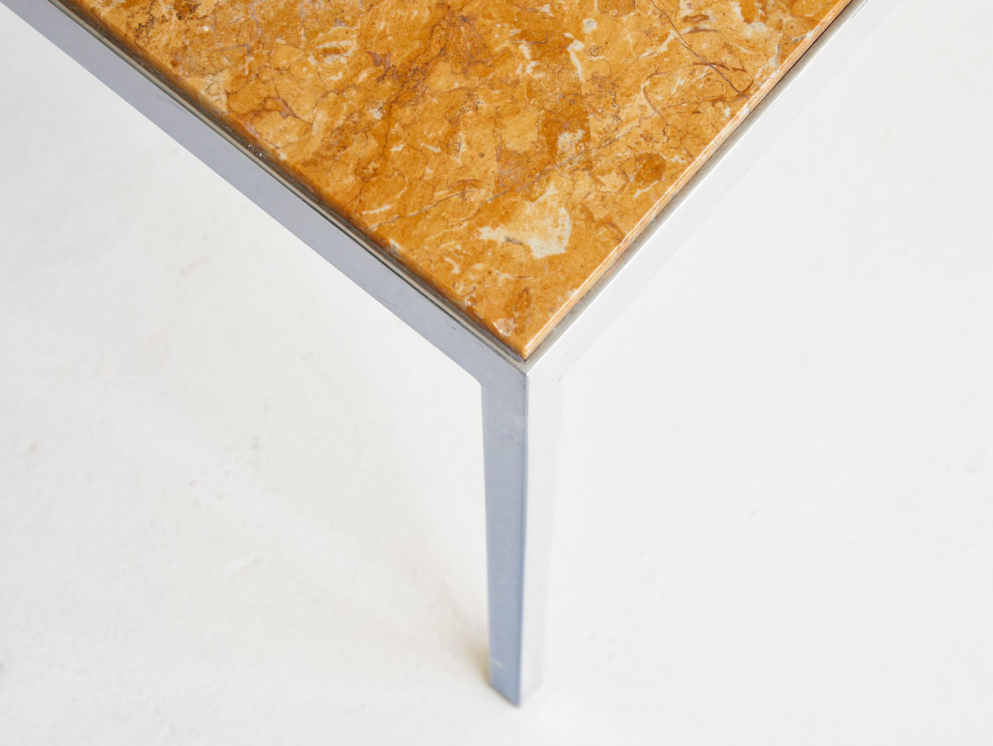 Square yellow marble coffee table with chromed metal base 1970 For Sale 1
