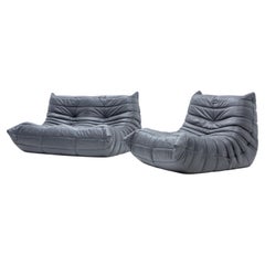Michel Ducaroy Togo Set for Ligne Roset, Grey Leather, 1990s